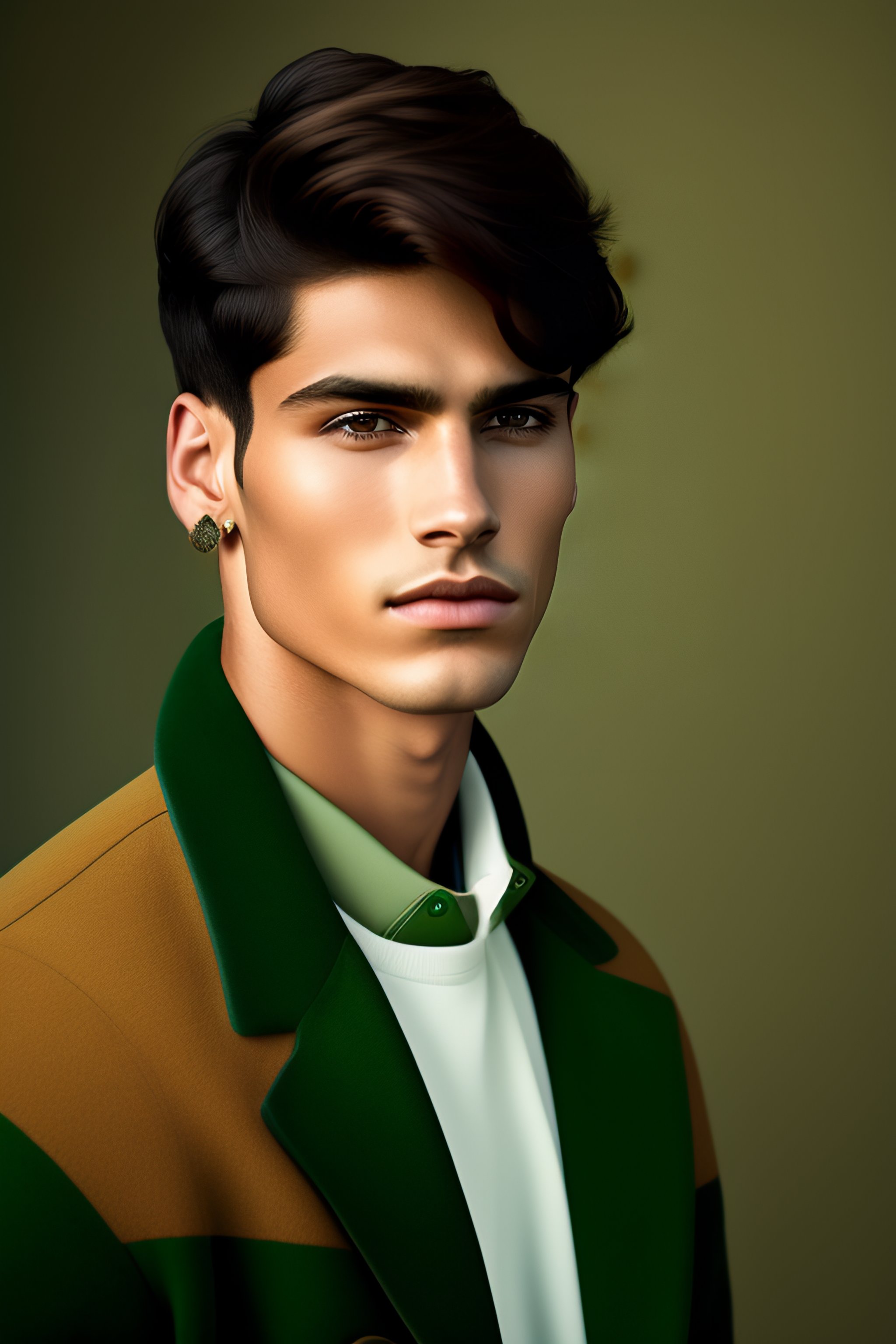 Lexica - A young man with short brown hair and dark eyes wearing a dark ...