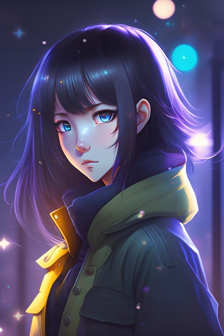 lexica-a-anime-girl-contemplating-with-a-black-hair-at-night-and