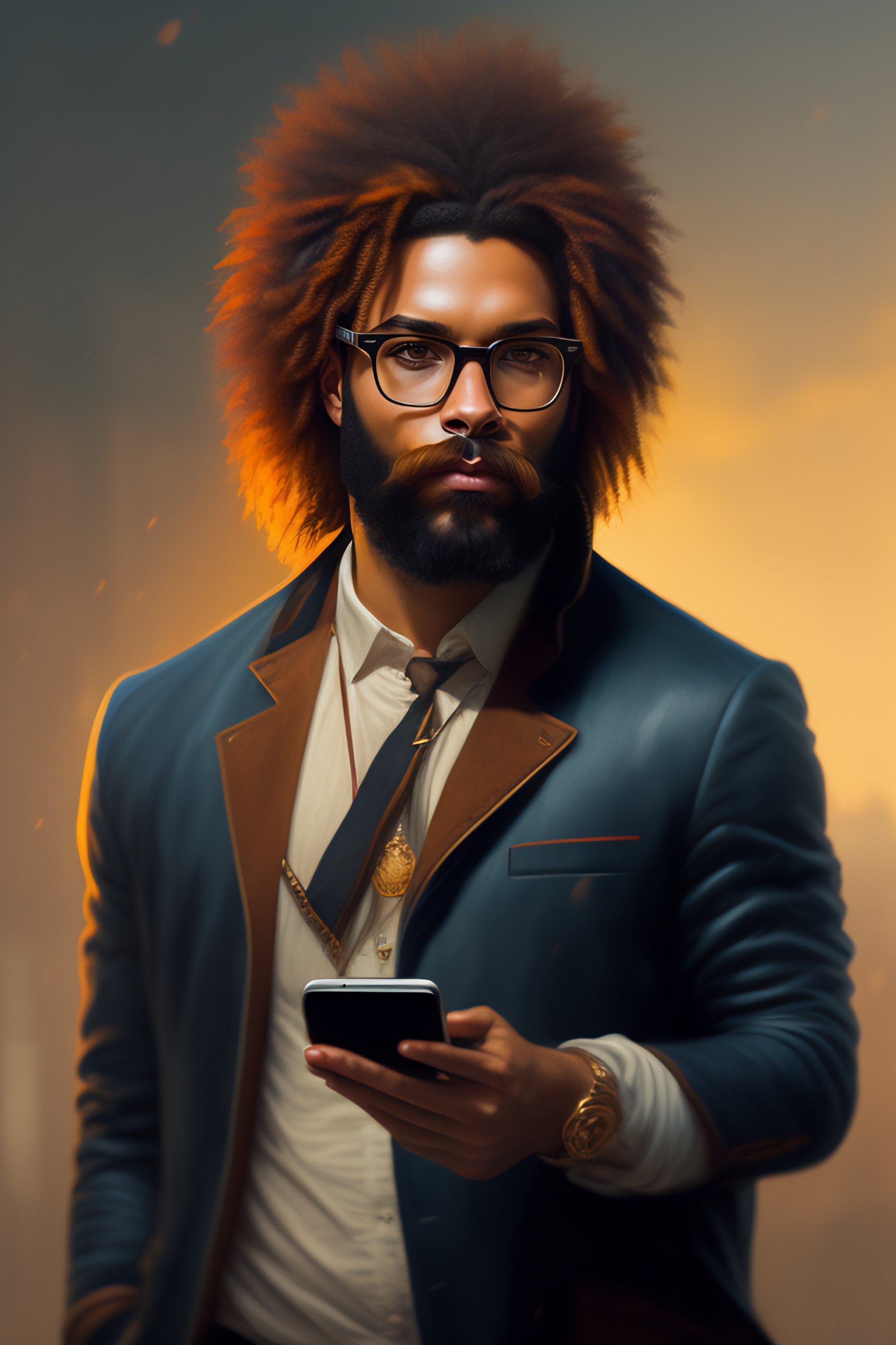 Lexica - A painting of hipster lion holding a phone, in the style of ...