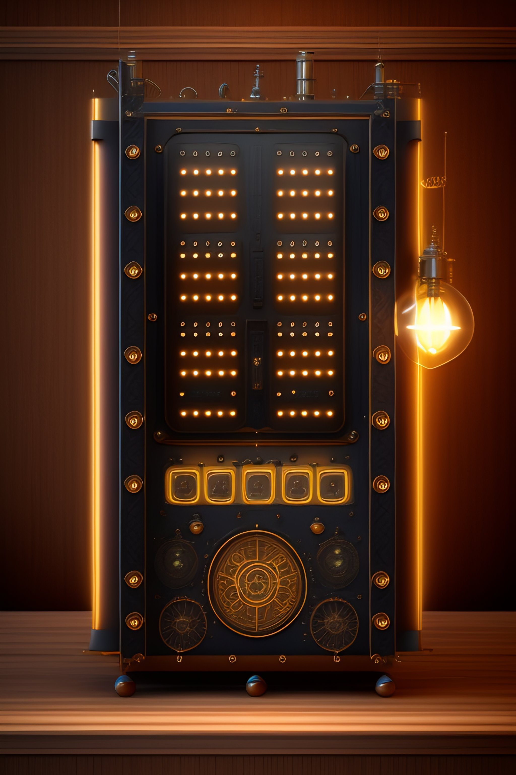 Lexica - Steampunk realistic patent drawing front view of a control ...