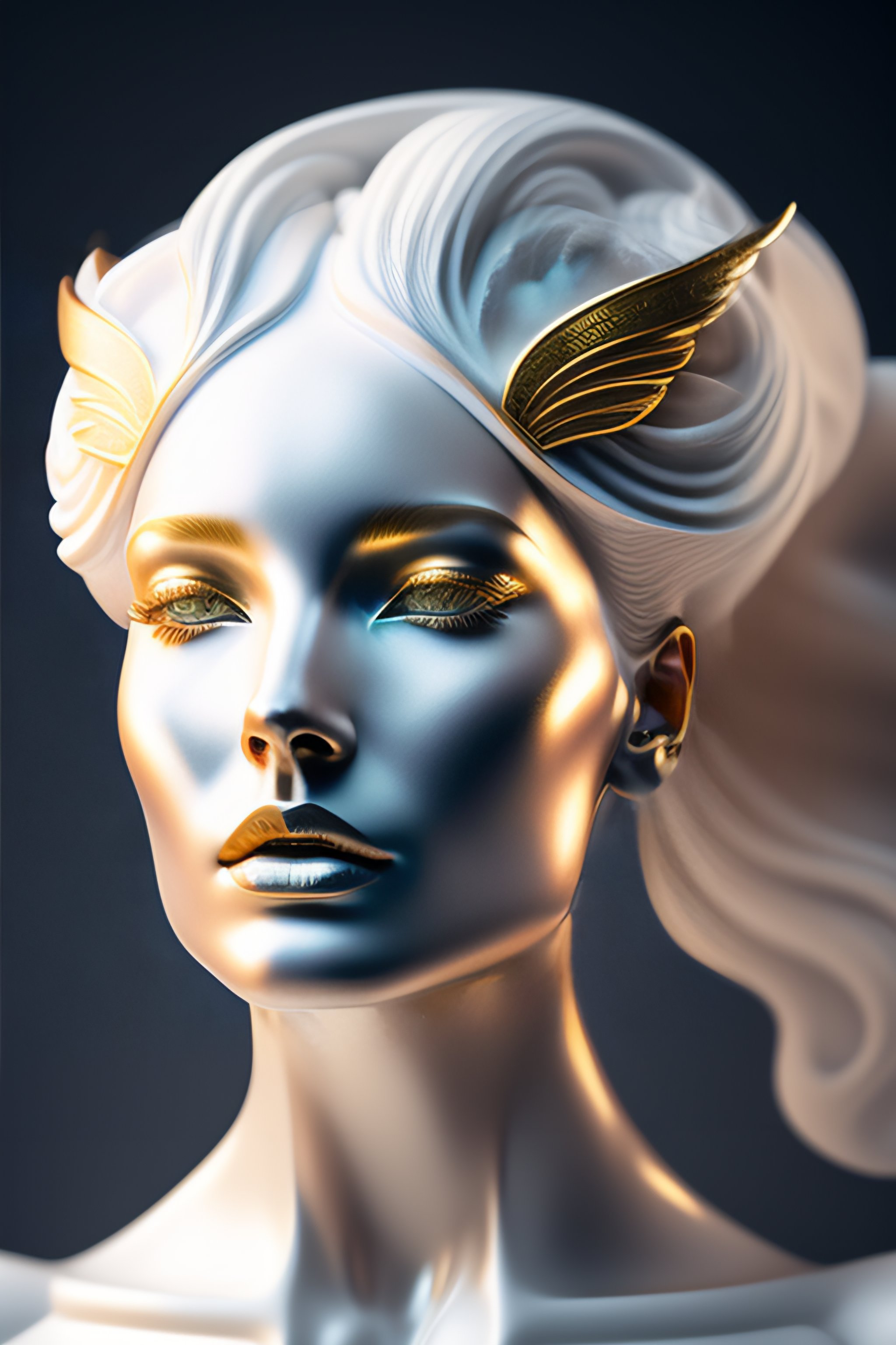 3D illustration featuring the white marble bust of a beautiful