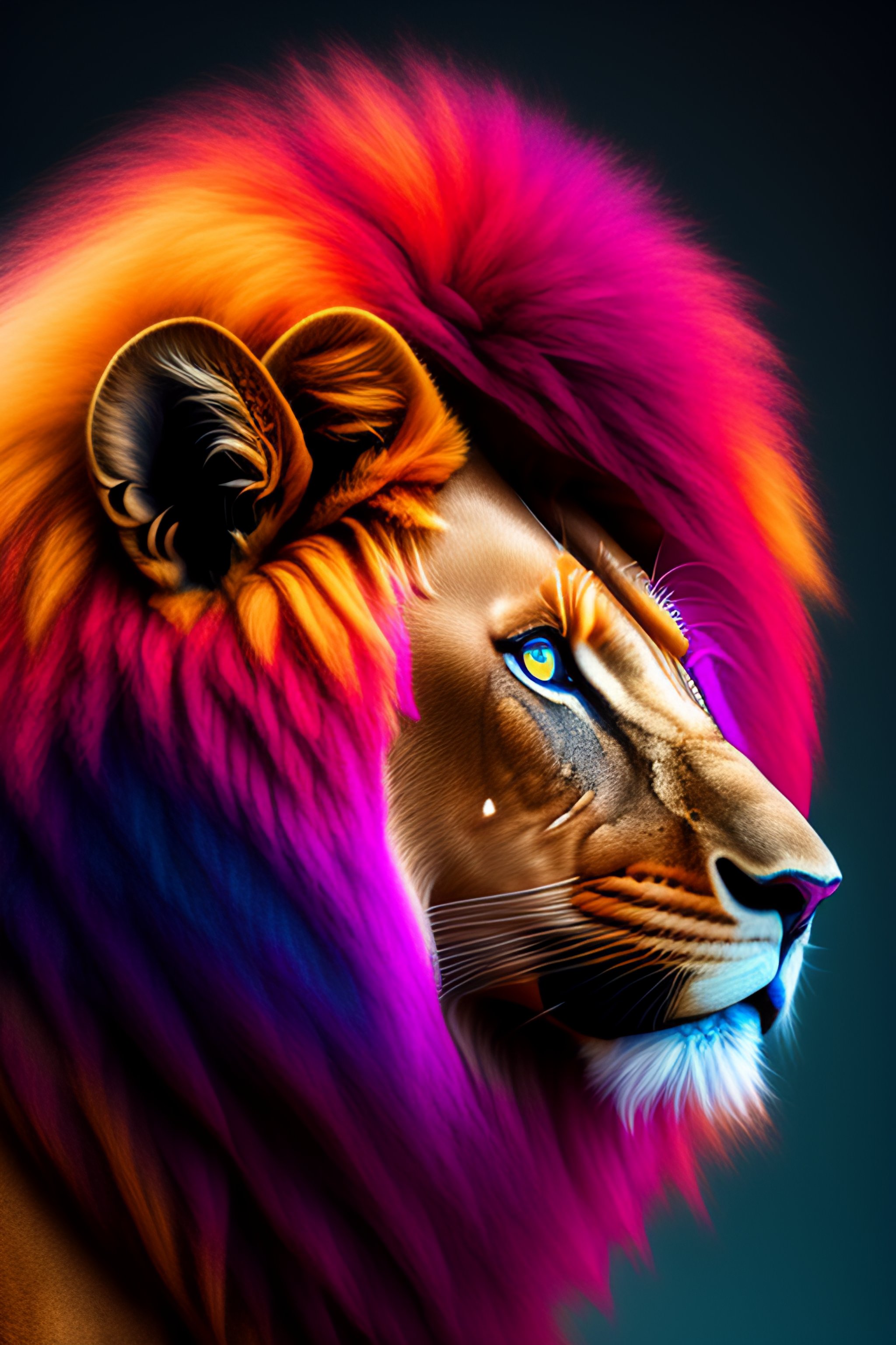 Lexica - A close-up of a beautiful colorful fluffy lion, highly ...
