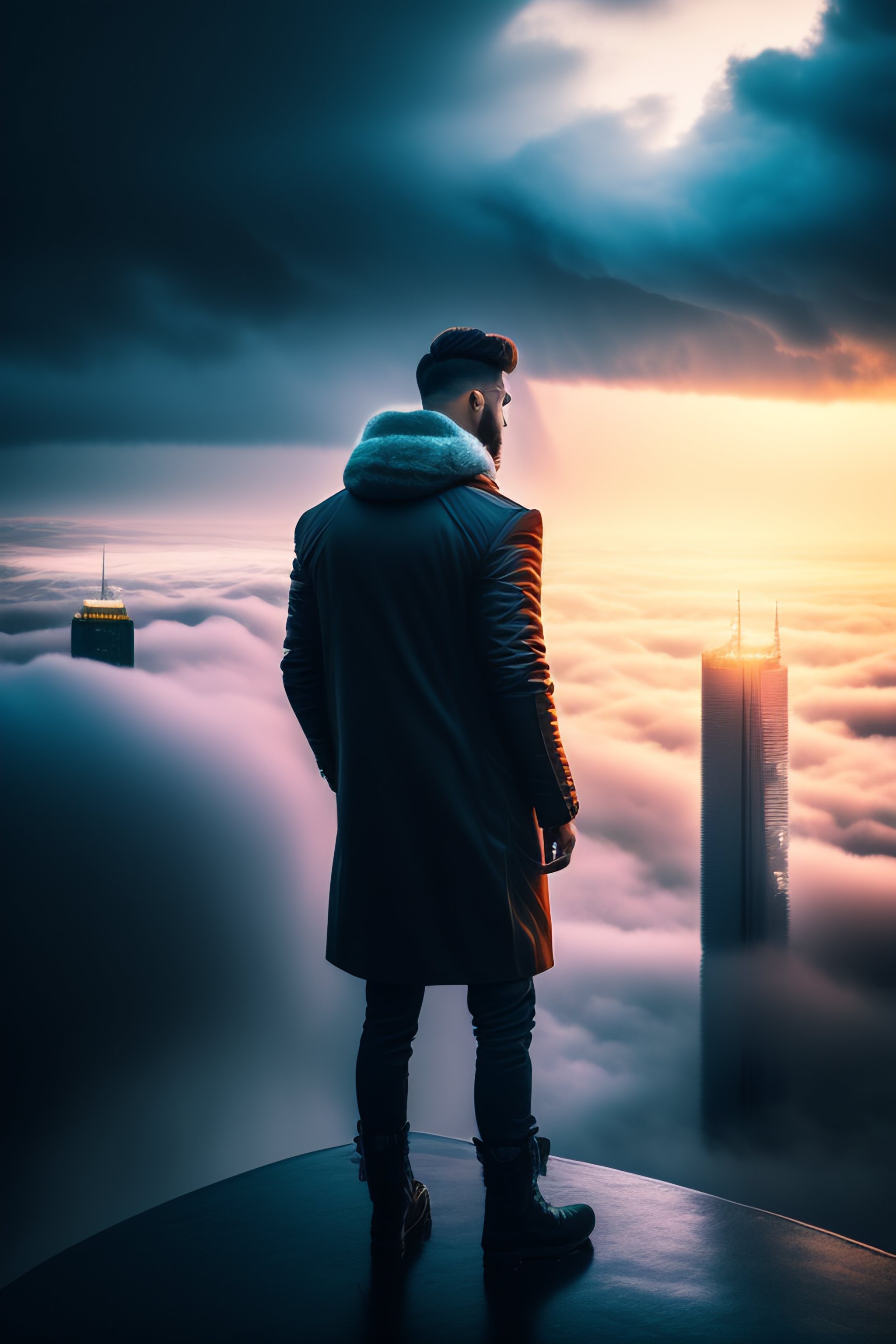 Lexica - Man standing on the edge of a skyscraper in a cyberpunk city ...