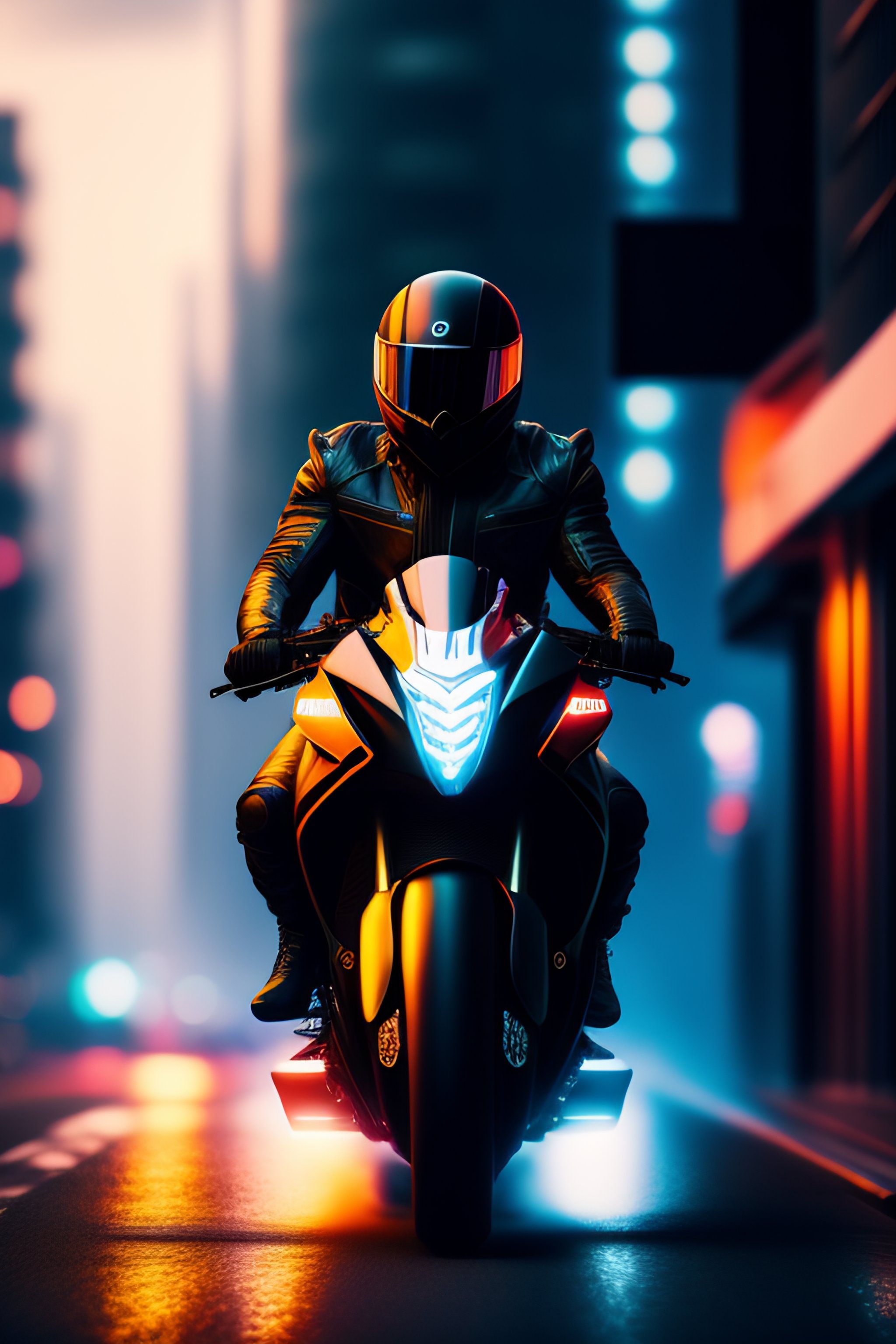 Lexica - Futuristic Medium Shot of biker with helmet bike, black in ...