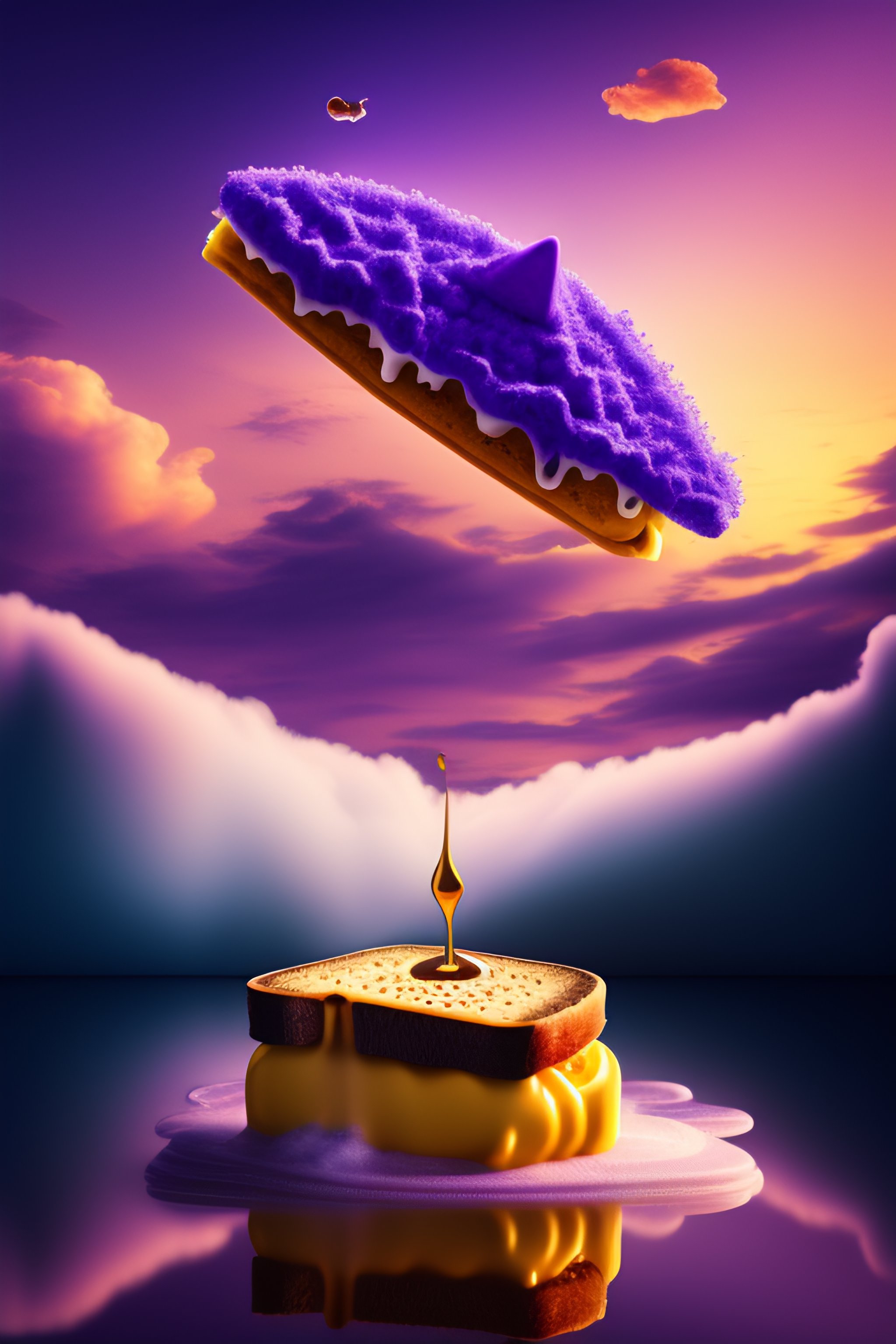 Lexica Flying toast with a crocodile head, poured in magical dust