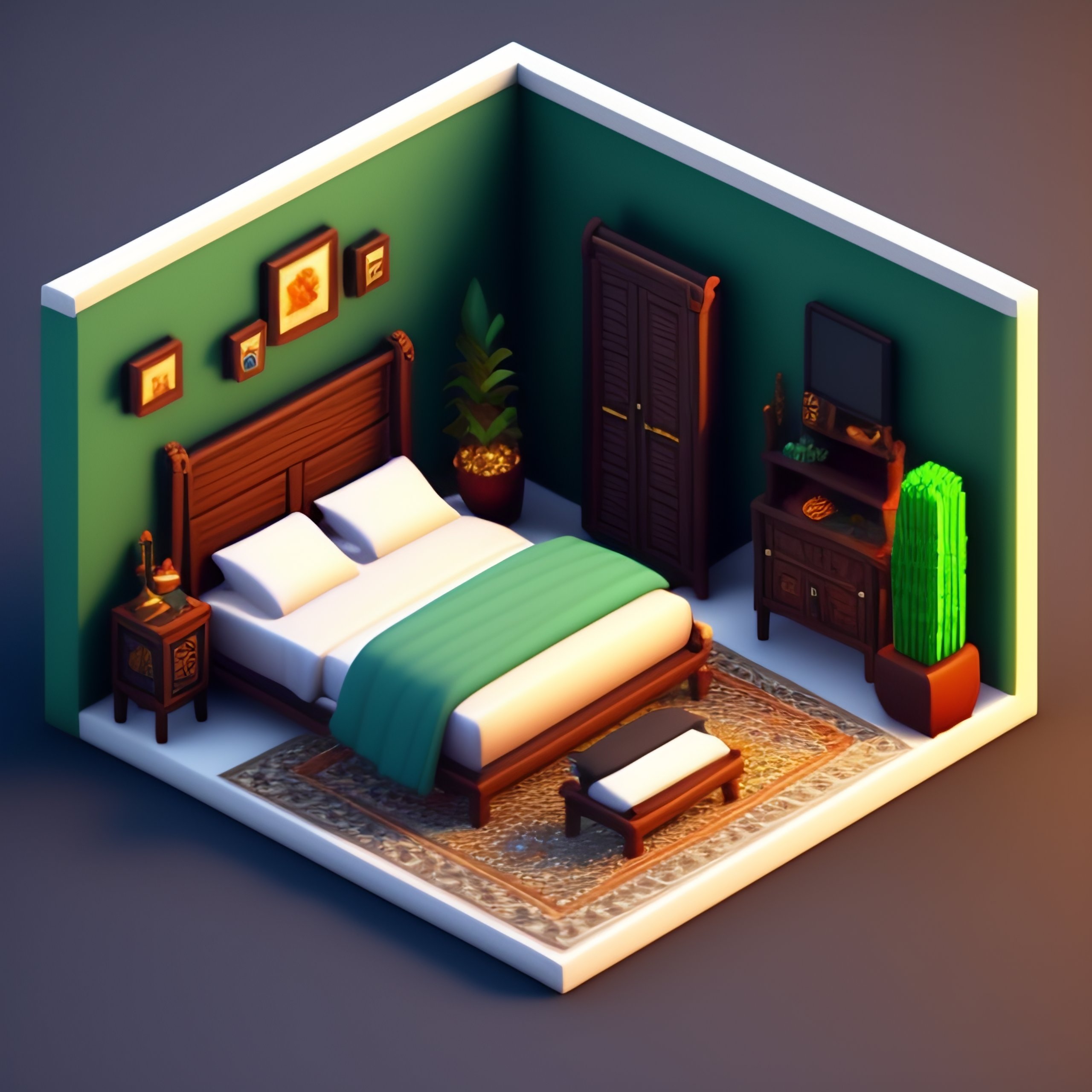 Lexica - Detailed isometric bali bedroom, video games, very cozy ...