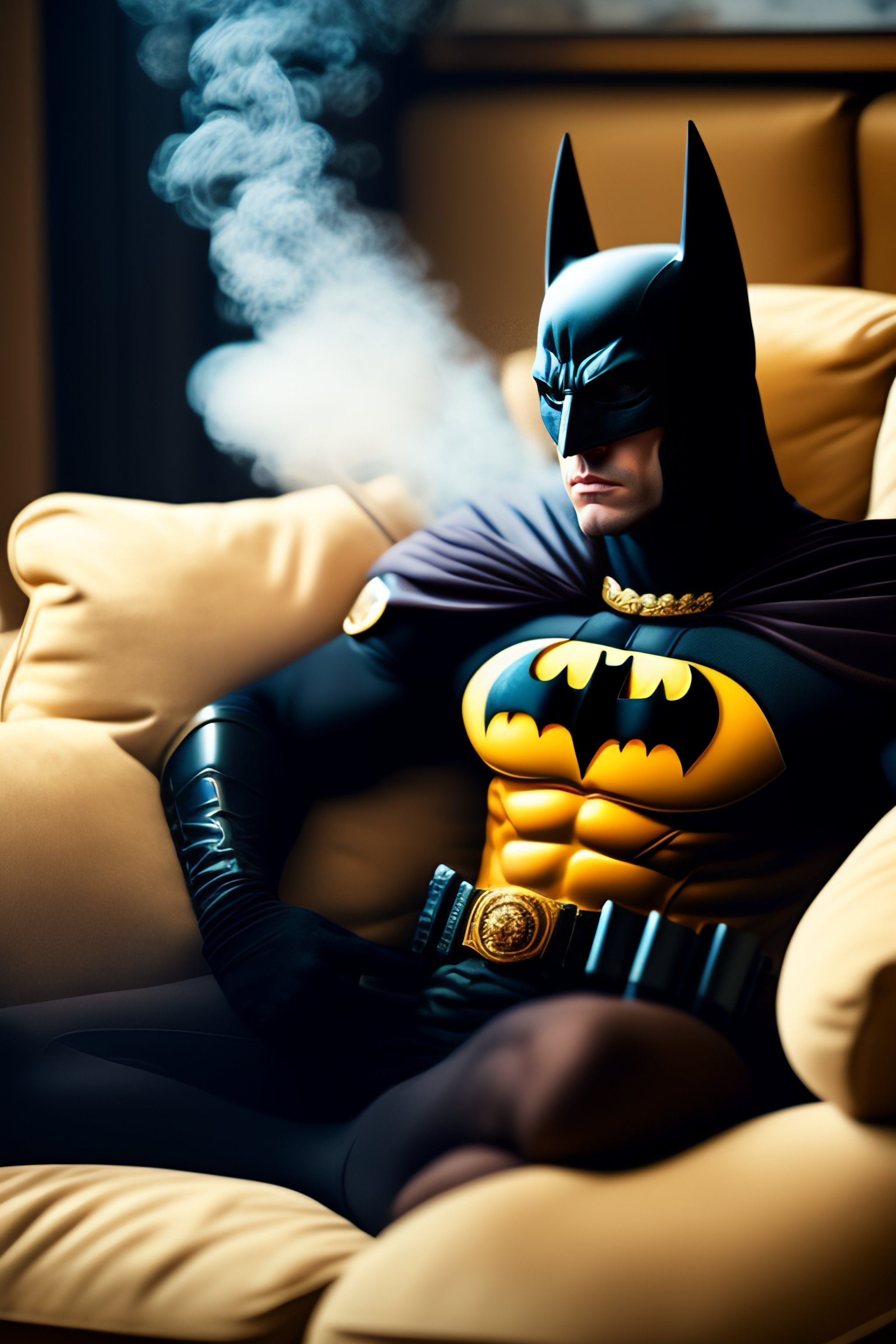 Lexica - Batman smoking weed on sofa