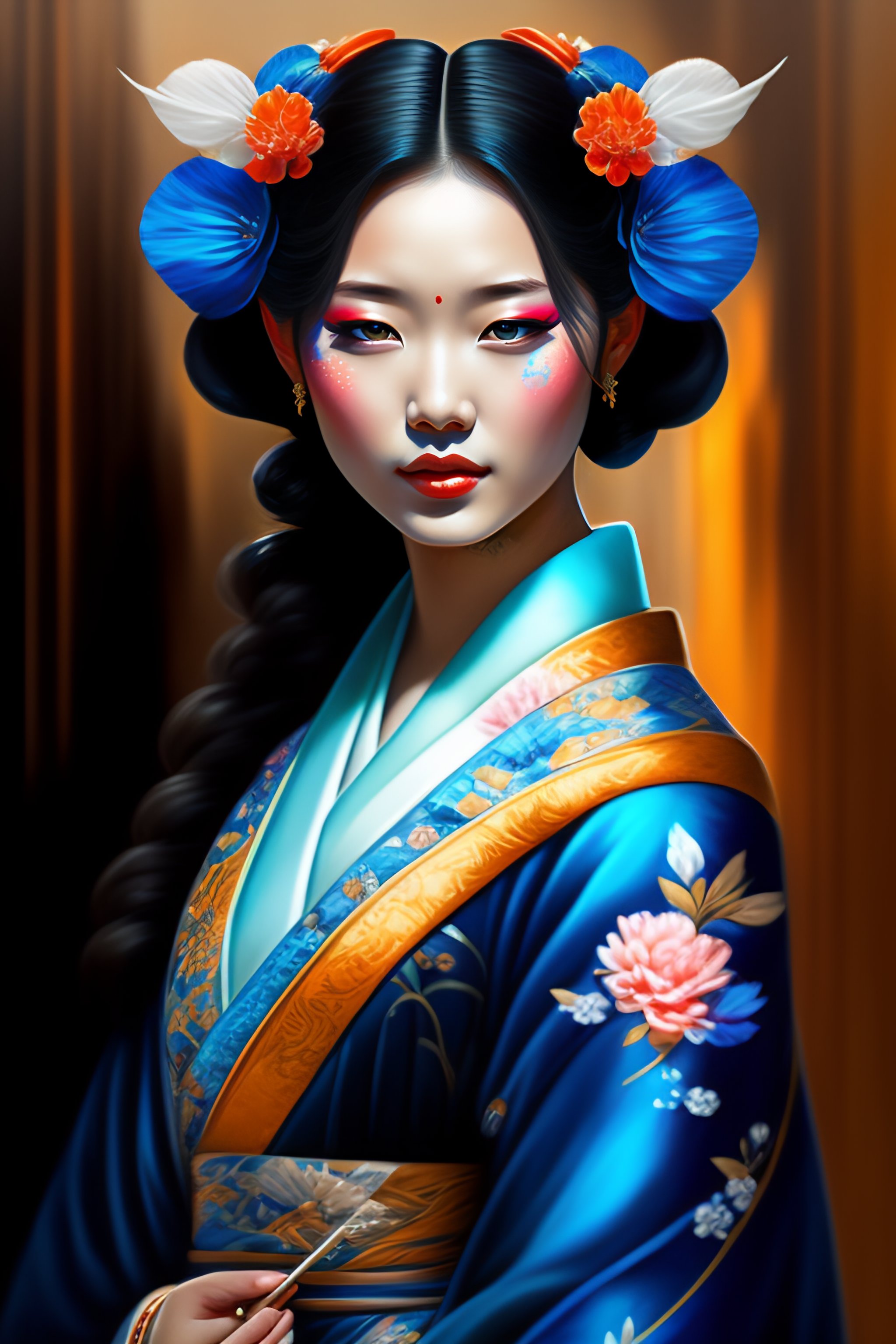 Lexica - Girl holding a cigarette with blue kimono geisha long hair ...