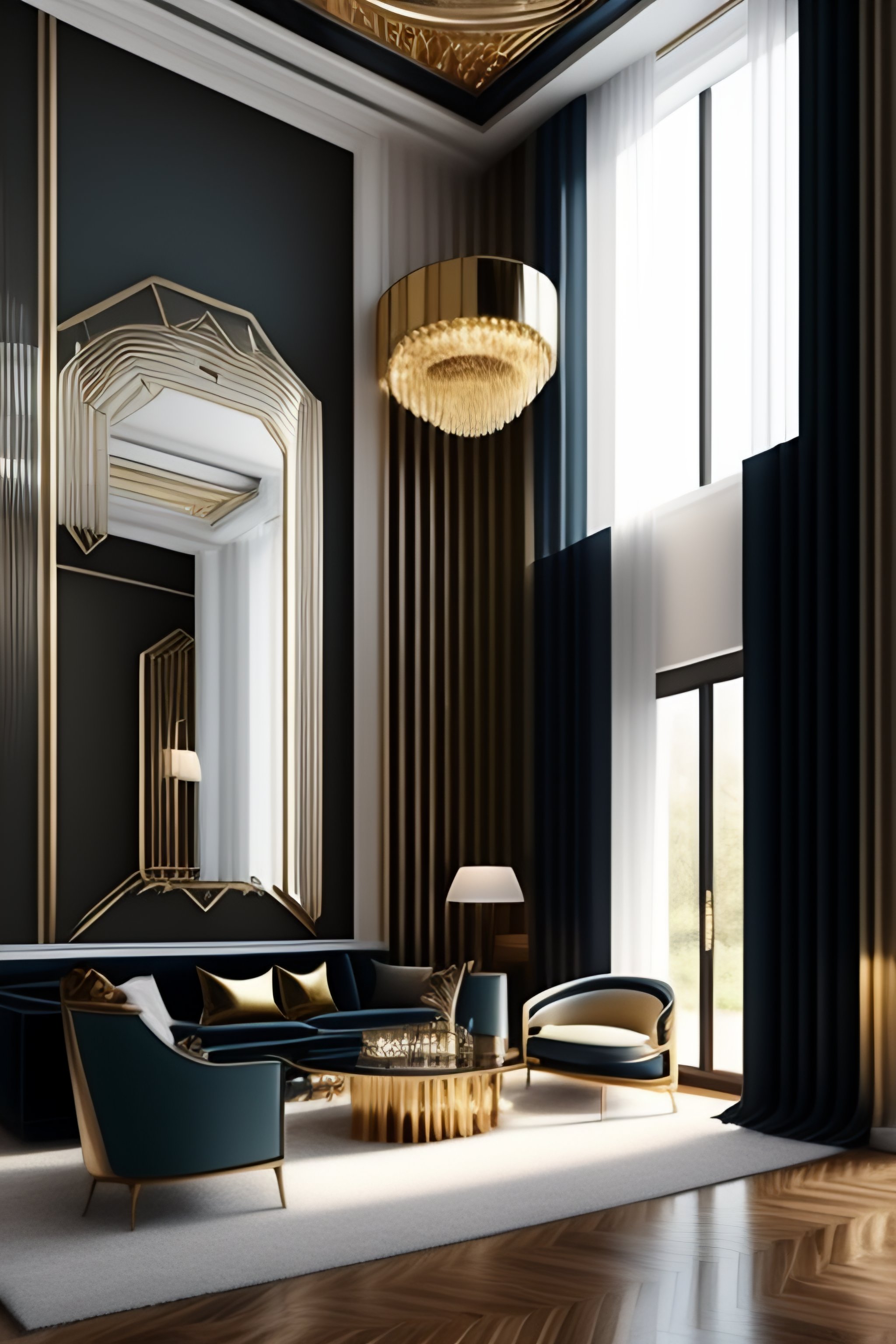 Lexica - Hyeper realistic living room art deco style intrincate big ...