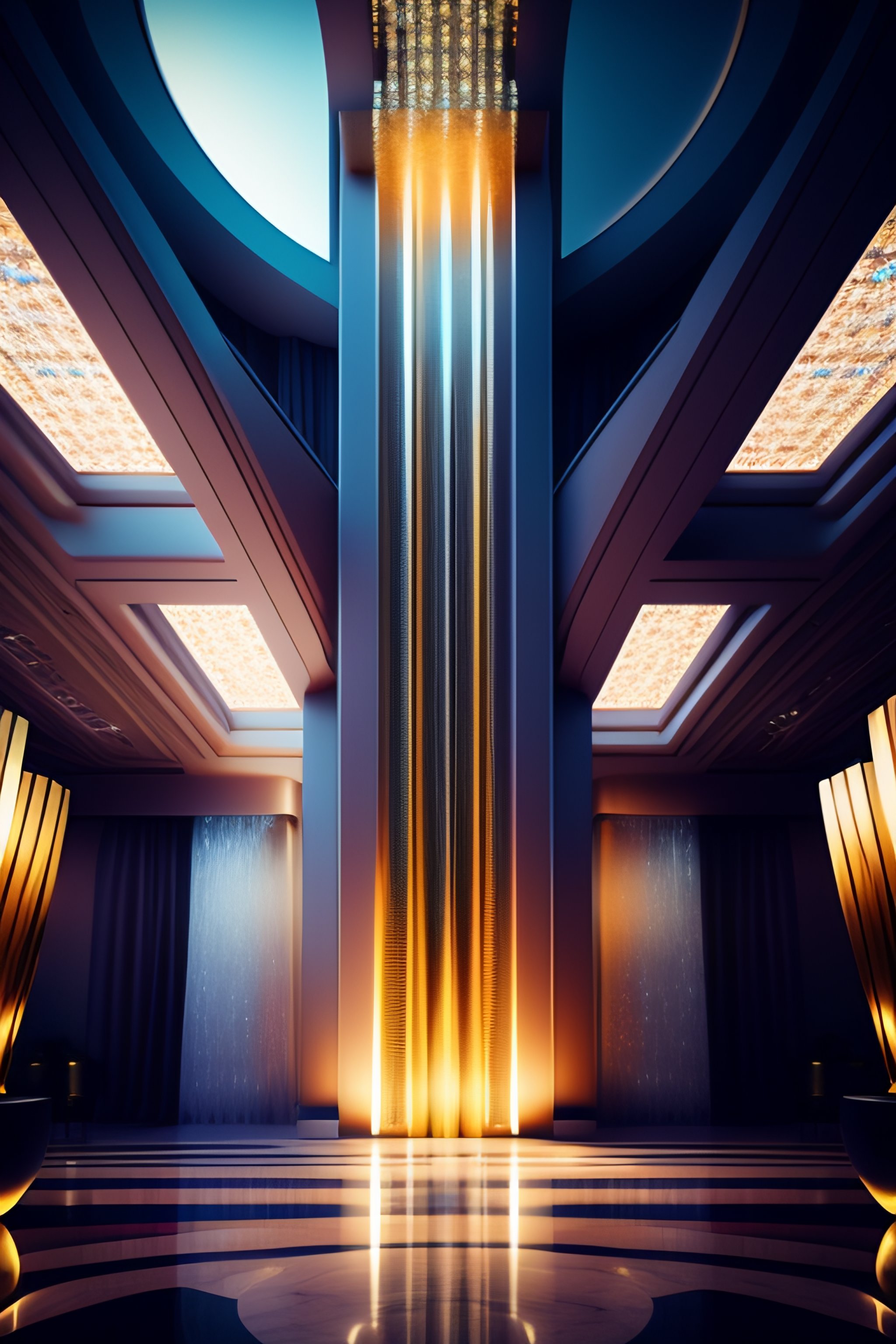 Lexica - Grandiose interior of futuristic hotel skyscraper with crystal ...