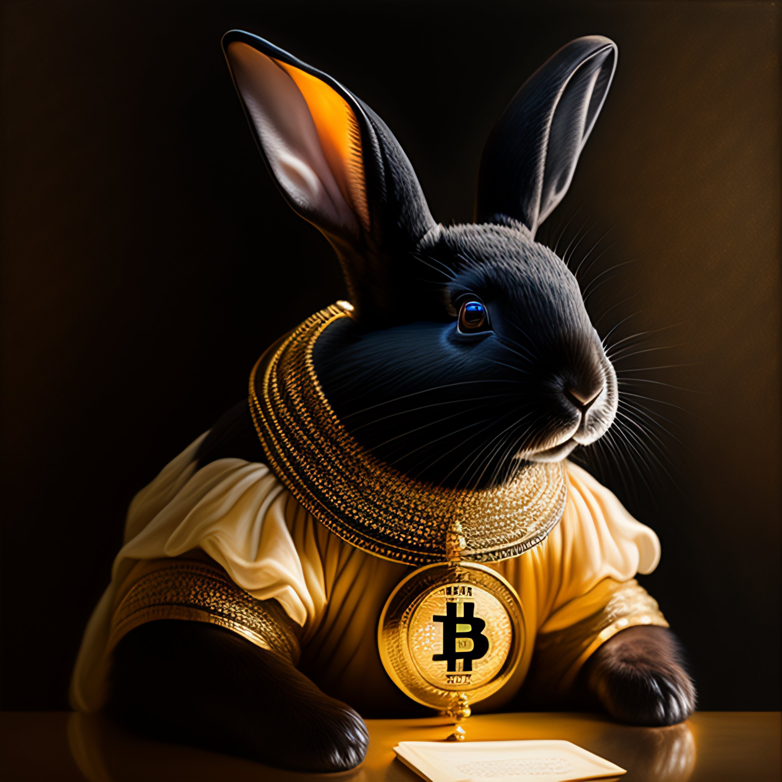 Lexica - Black rabbit with bitcoin, rembrandt style