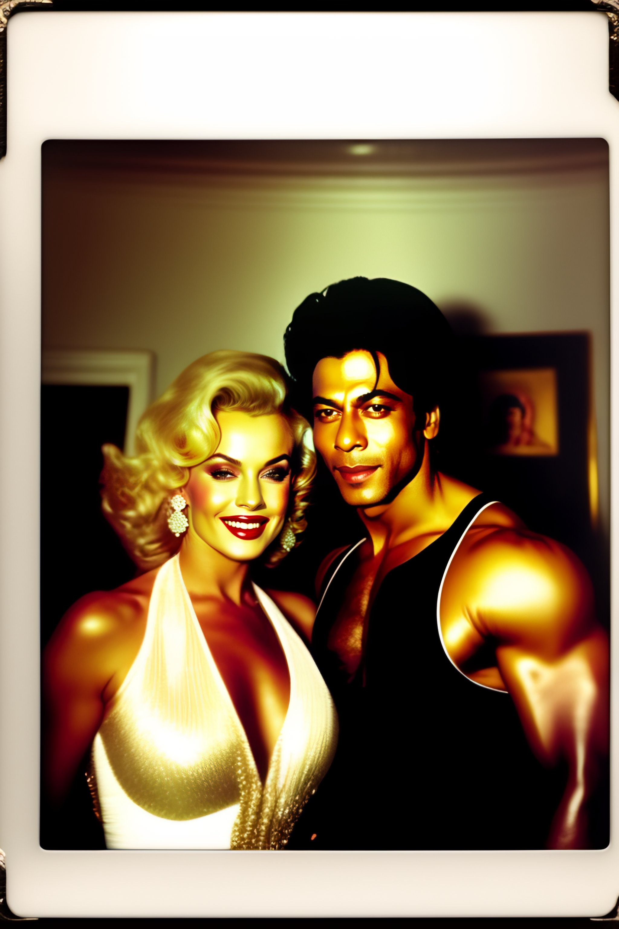 Lexica - Polaroid portrait of Shah Rukh Khan posing n u d e in the white  hose oval office with Marilyn Monroe, color, polaroid, historic photo