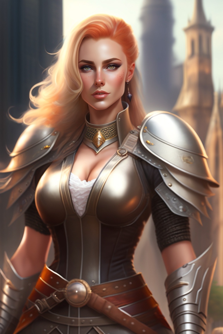 Lexica Female human fighter, evil face, strawcolored hair, sword in