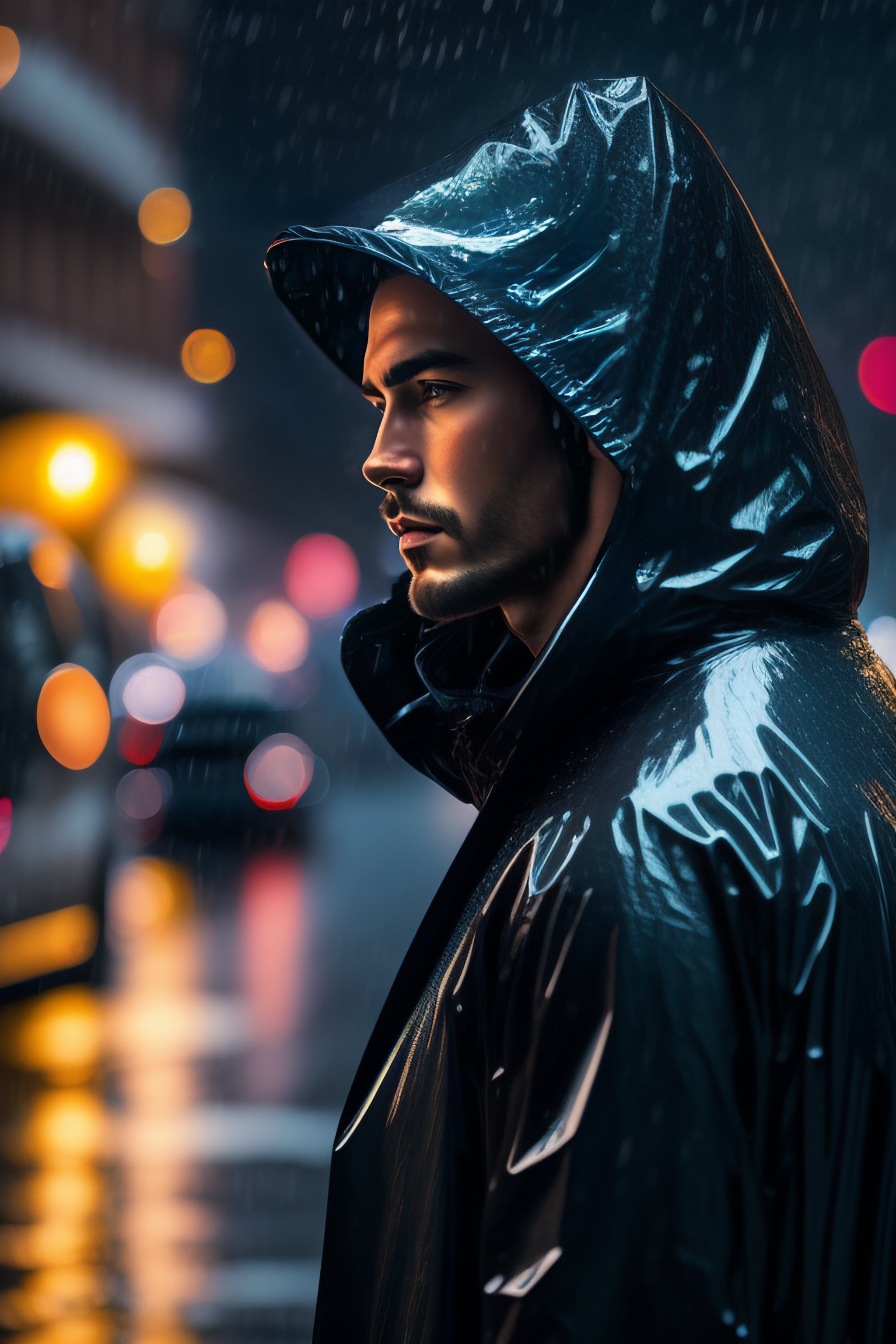 Man store wearing raincoat