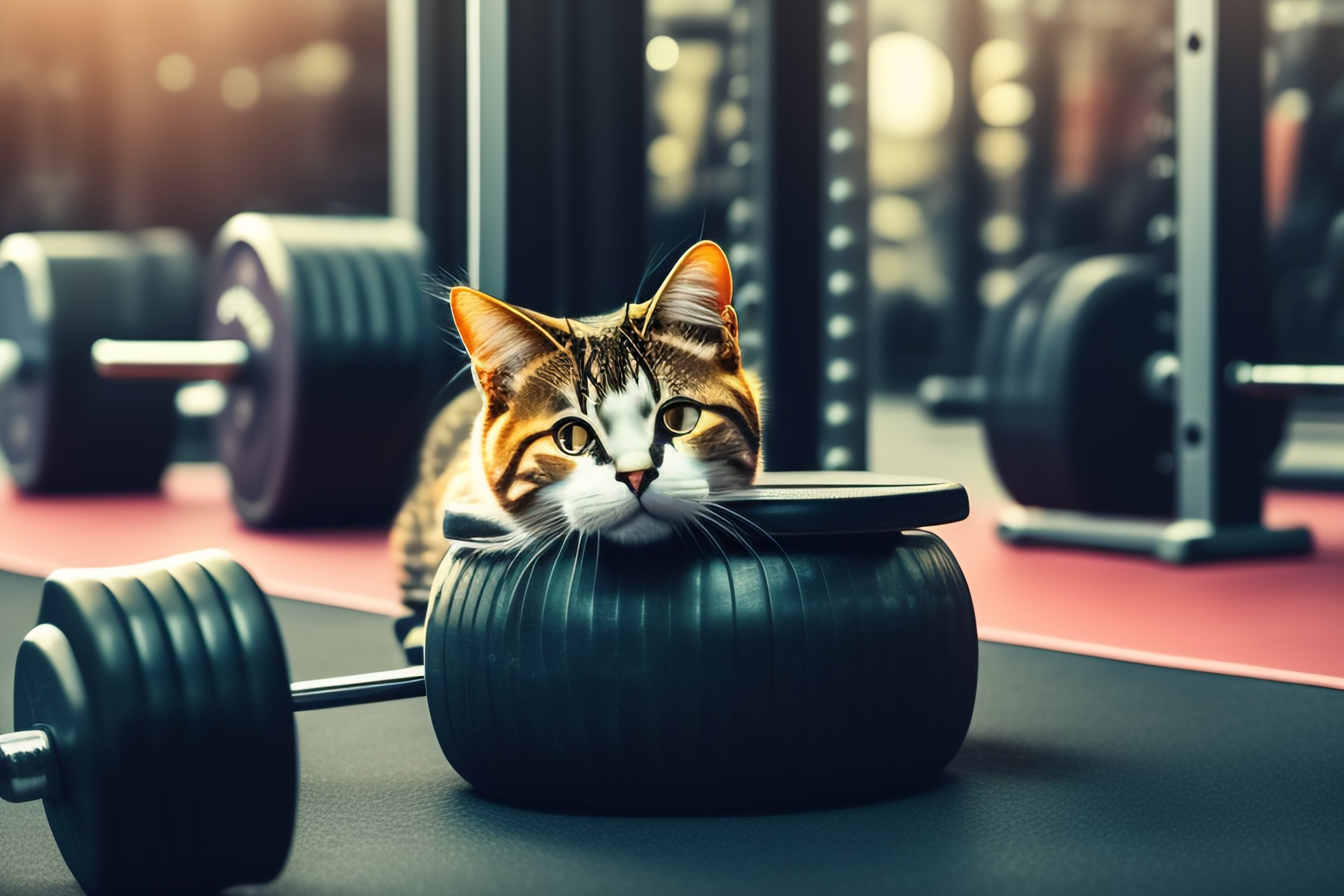 Lexica - A cat lifting at the gym with a six pack