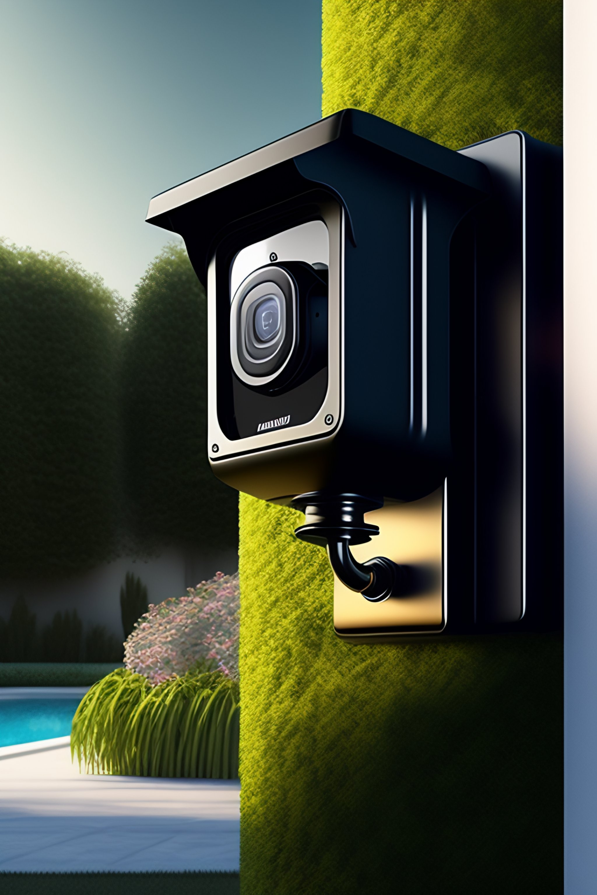 Lexica - Photo realistic security camera in wall of luxury villa Garden