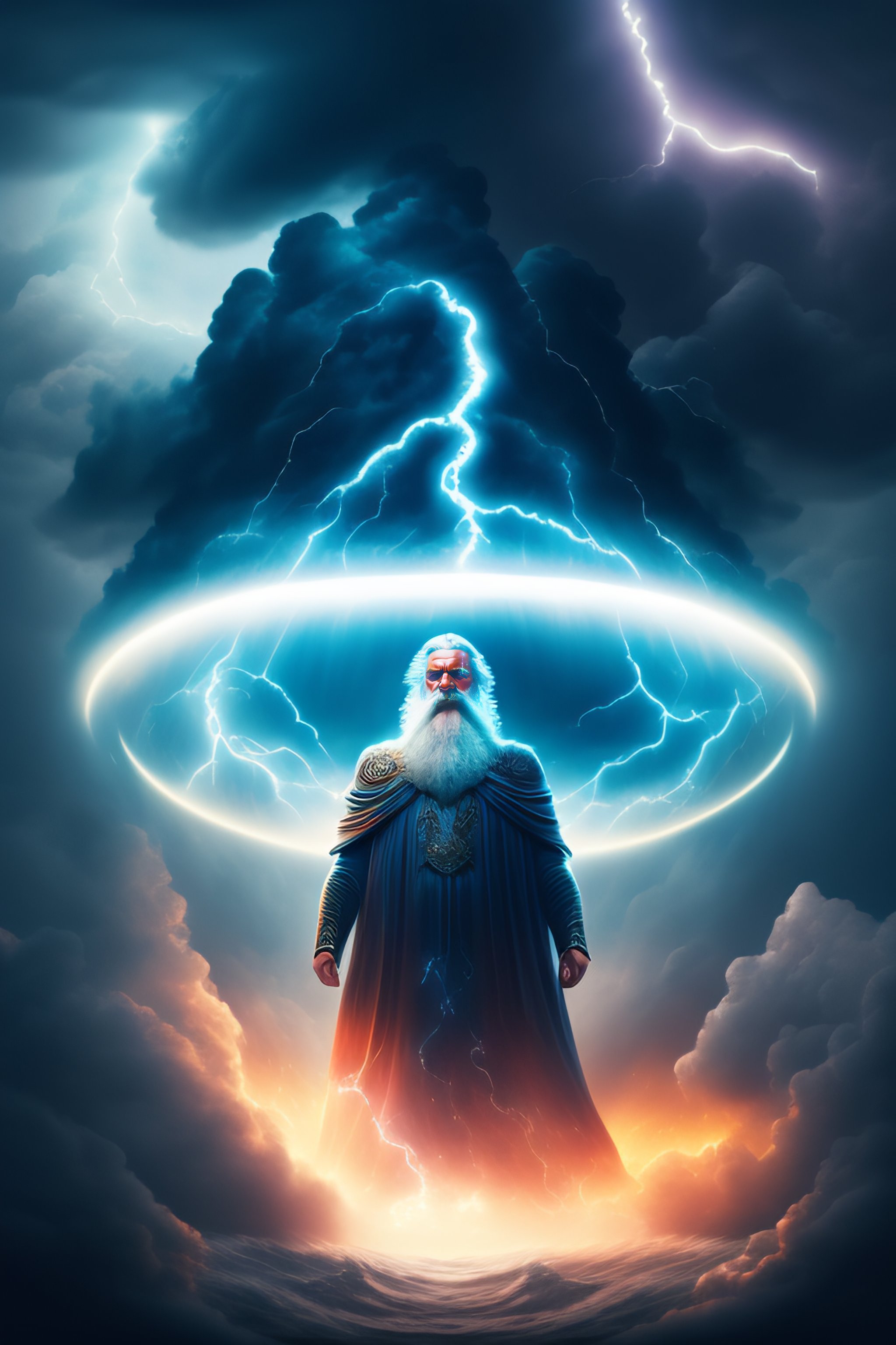 Lexica Old god zeus, in heaven, with atretic body, angry, throwing