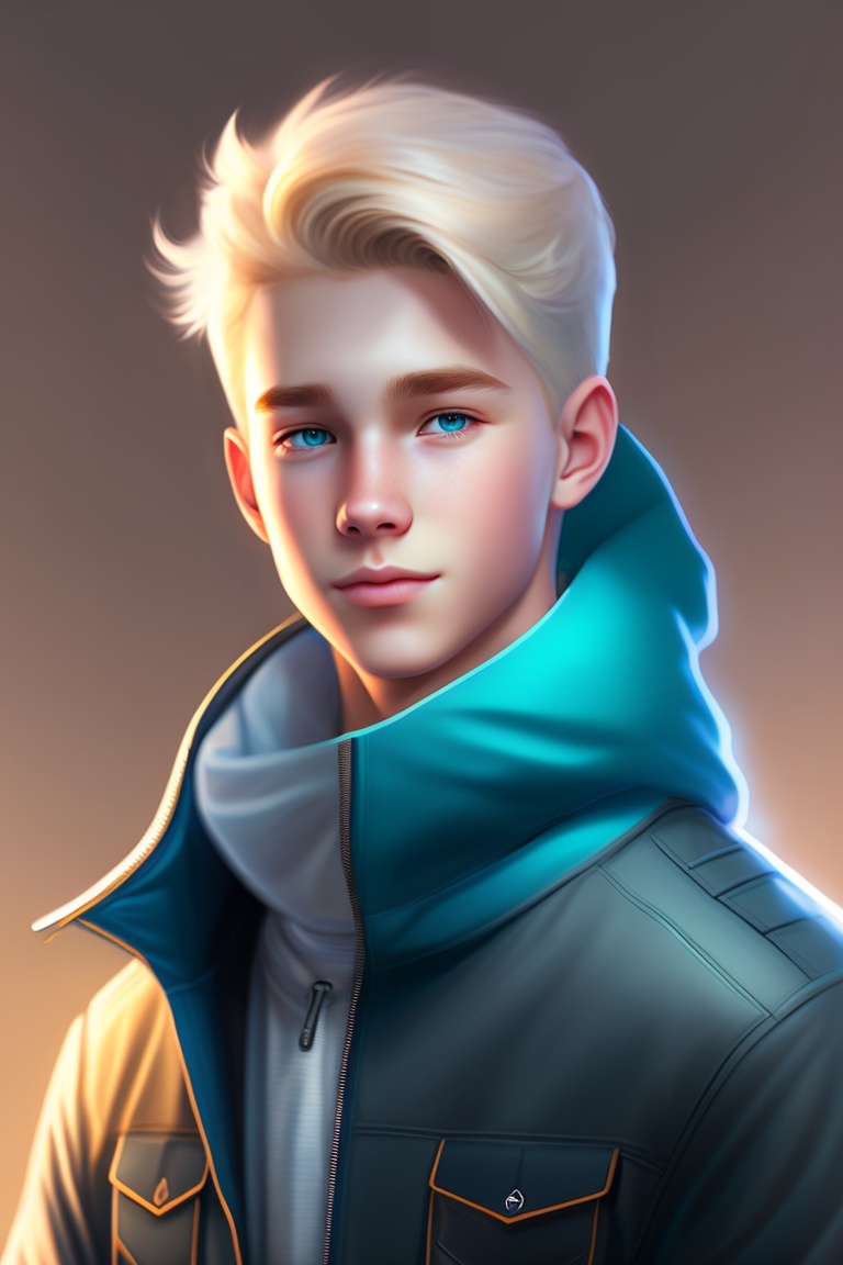 Lexica - Fourteen year old male, light blonde hair, light blue eyes, dark  background, hoodie, relaxing, path traced, highly detailed, high quality,  d...