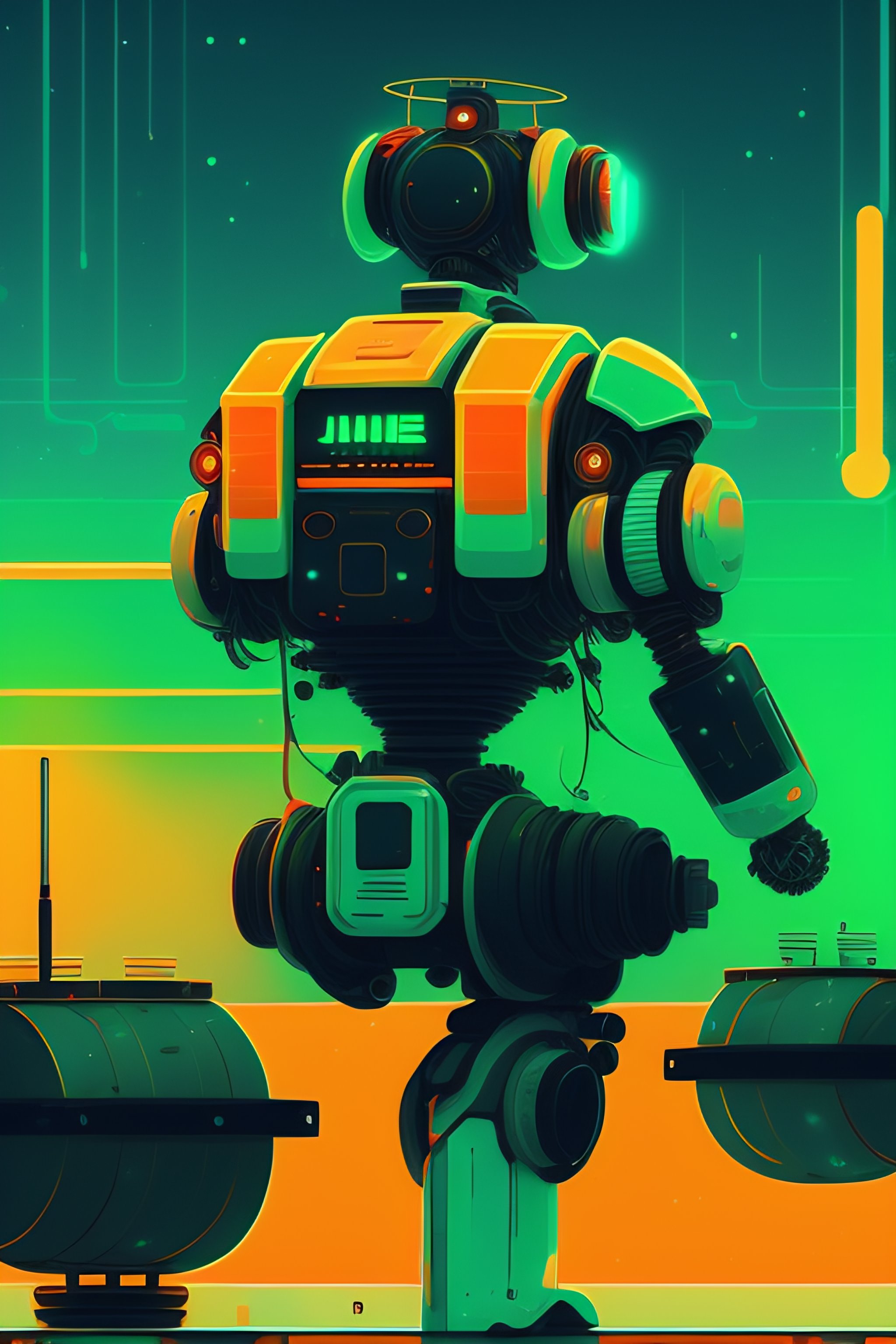 Lexica - A robot drummer, style of laurie greasley, james gilleard ...