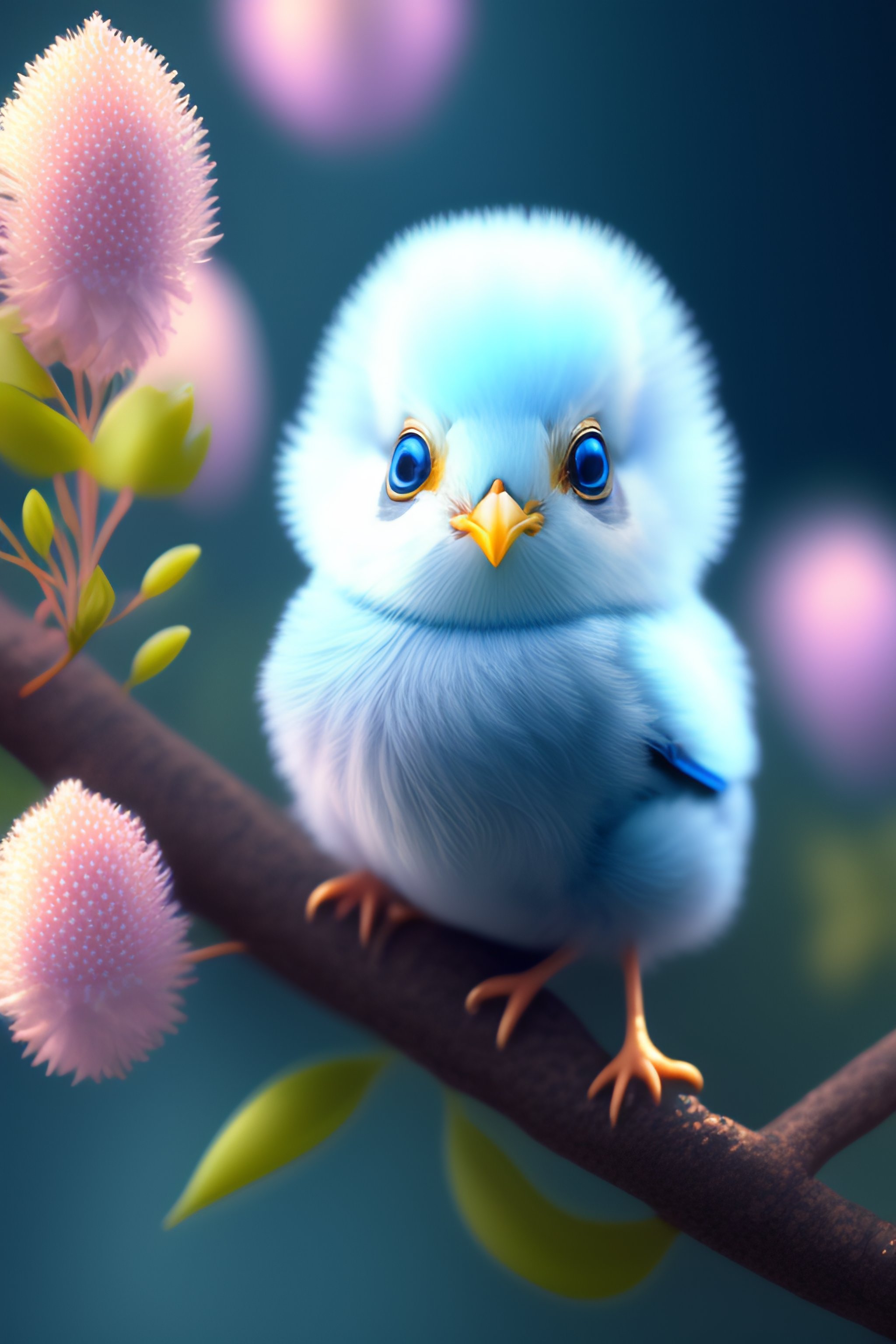 Lexica - A tiny light blue chick on a branch with spring flowers on ...