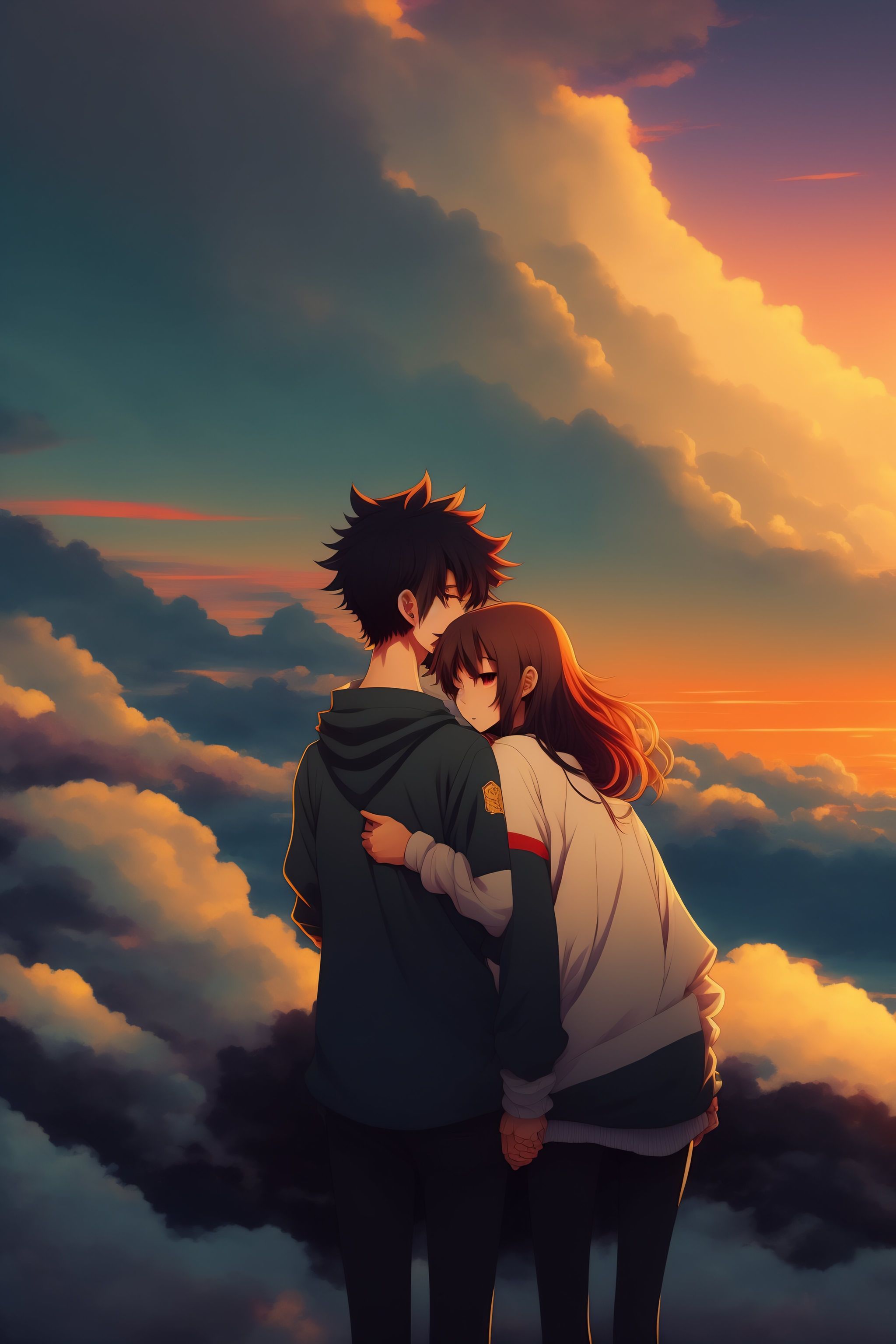 Lexica Anime boy and girl, both black hire, The girl's head is