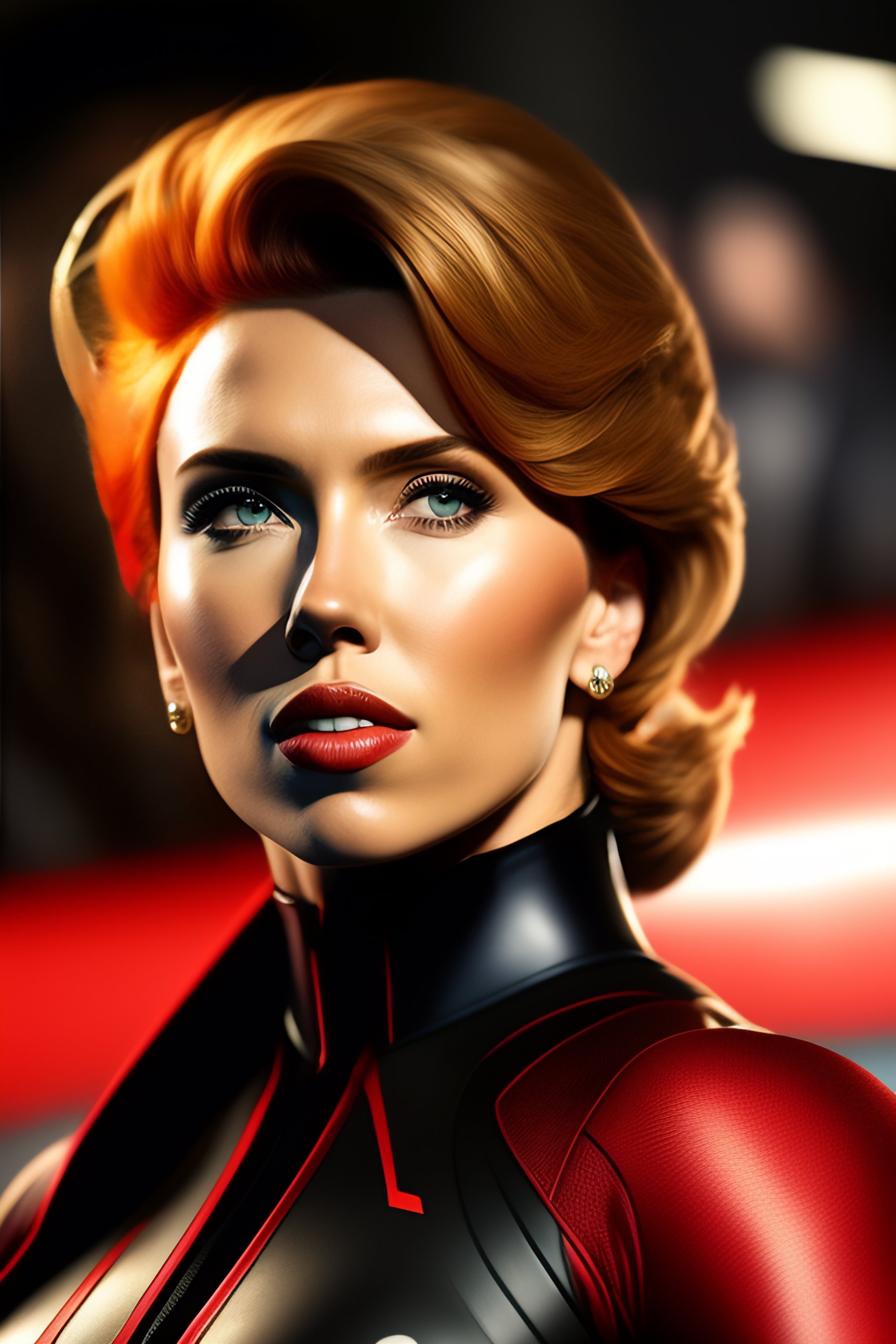 Lexica - Scarlet Johansson modeling as Helen Parr, action photograph