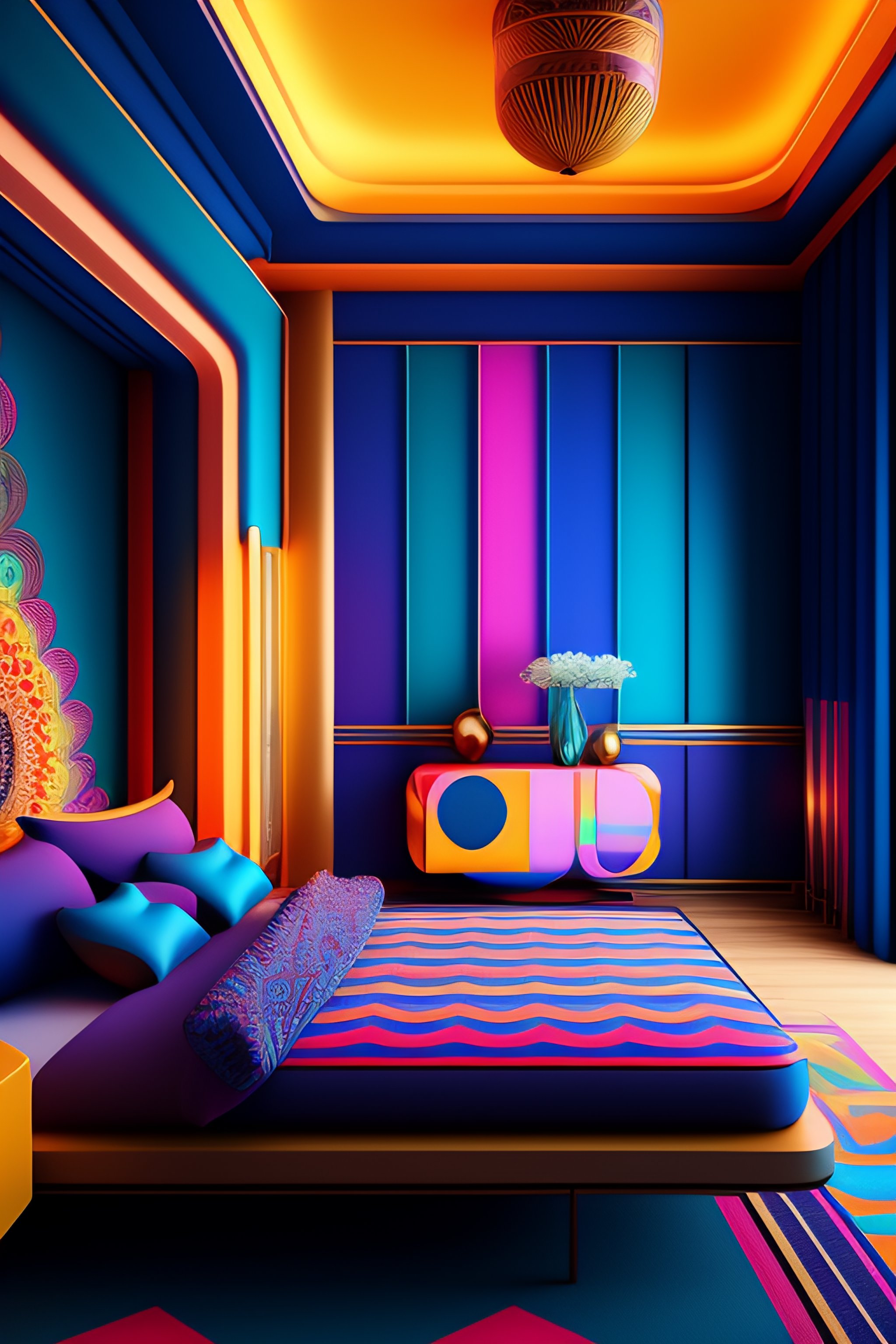 Lexica - The most psychedelic geometric patterned bedroom imaginable ...