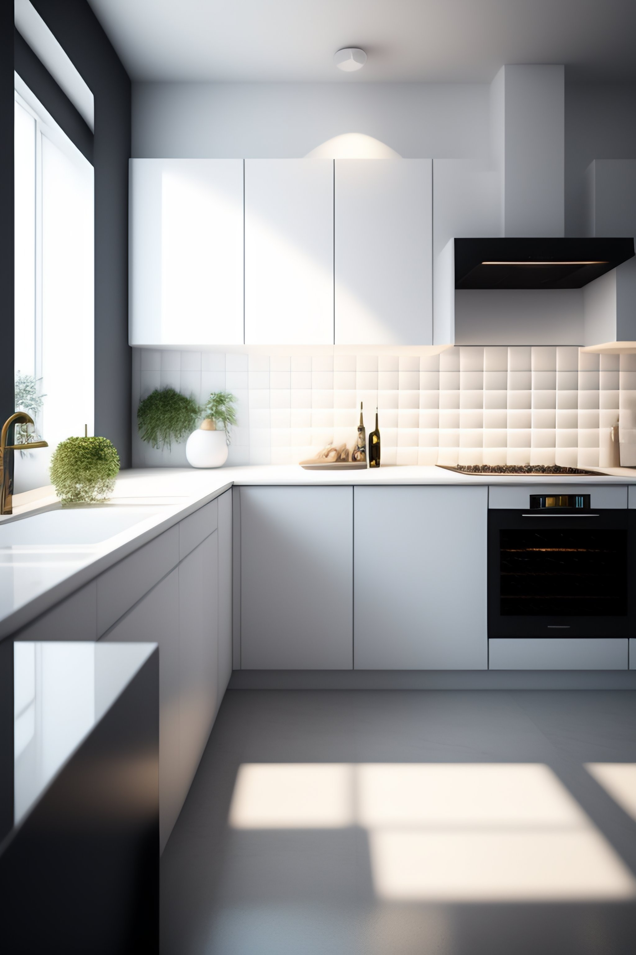 Lexica - A soft white, off white lit modern kitchen, interior design ...