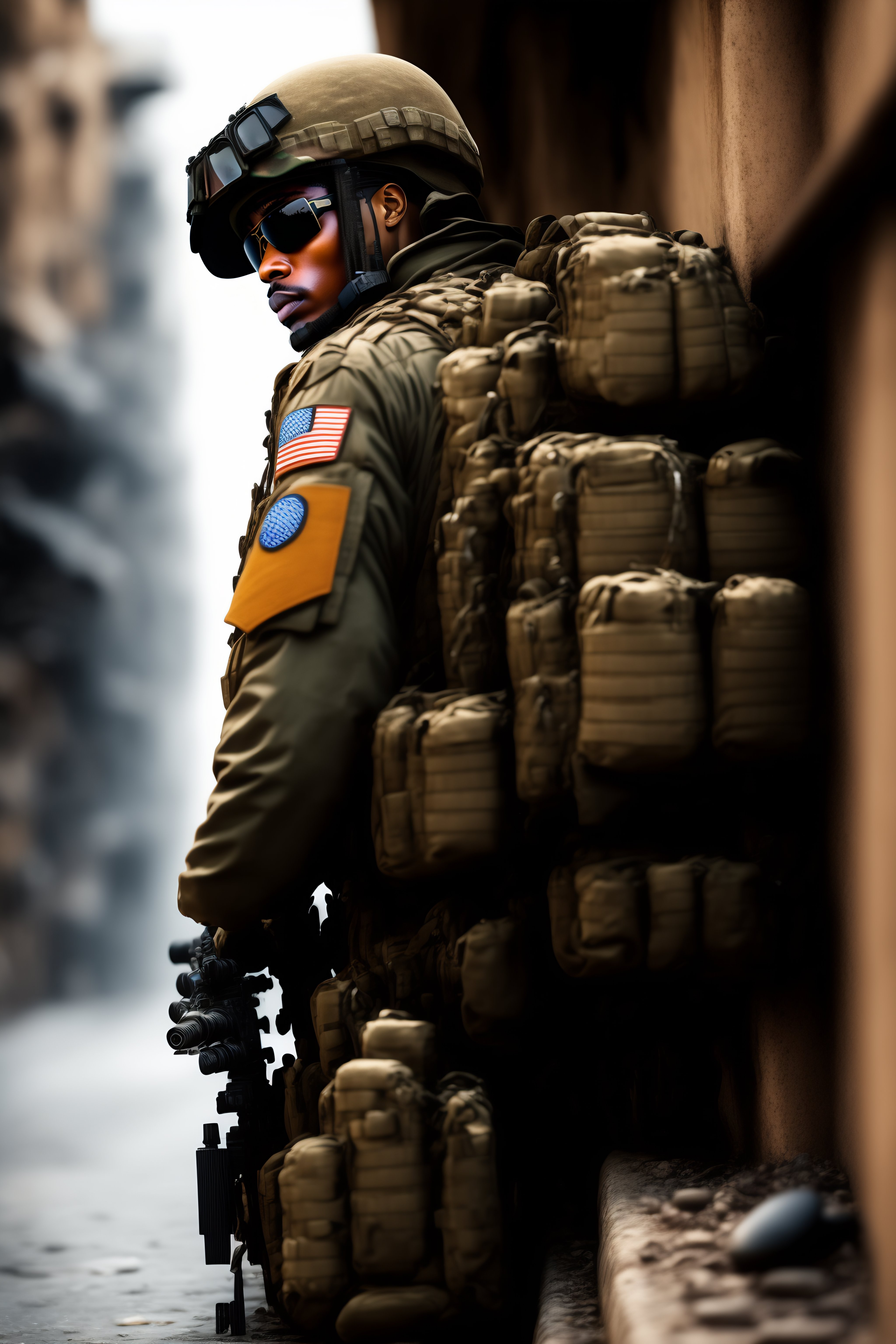 Lexica Image of special forces sniper full body in urban warfare at