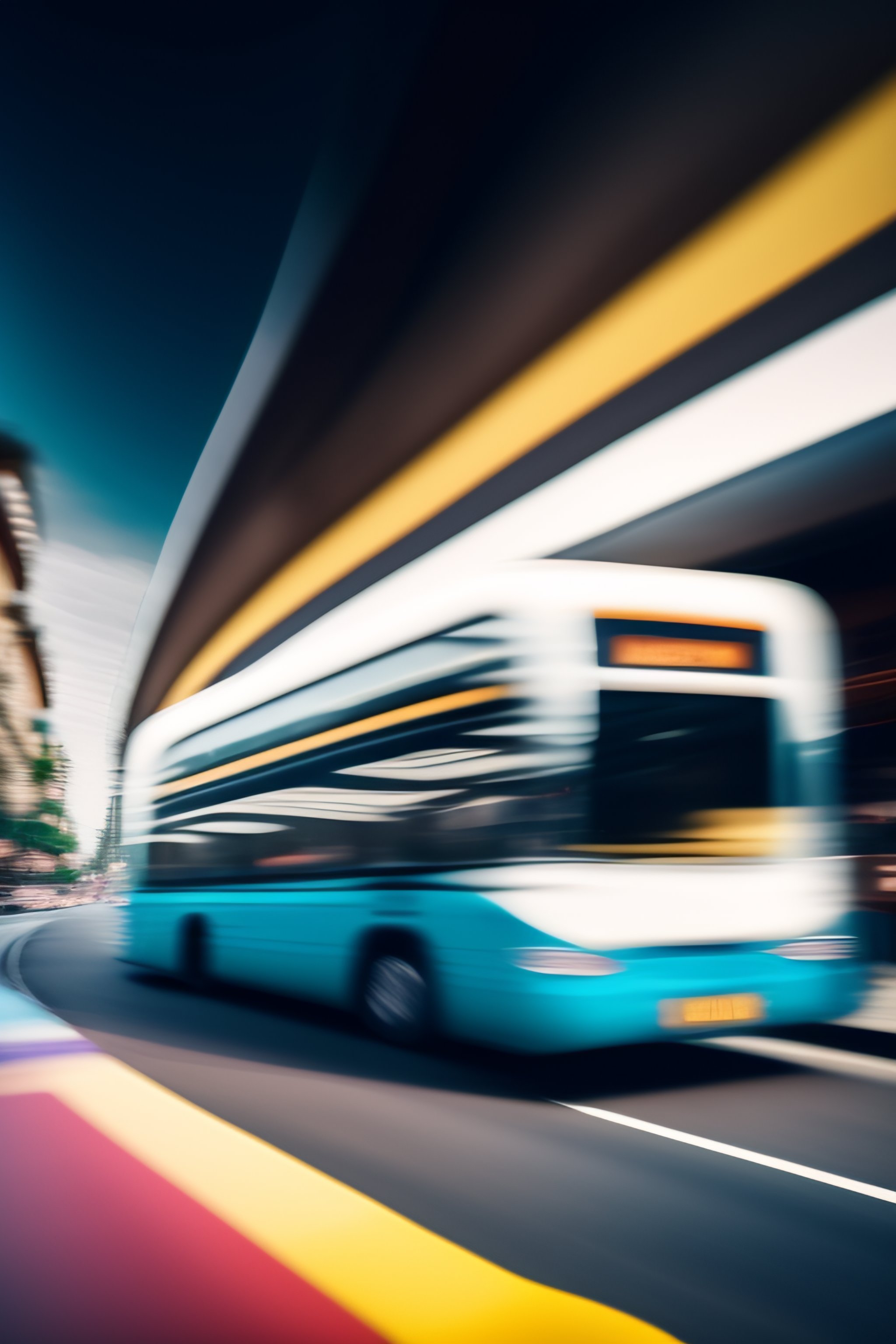 Lexica - White Bus in city street, inside view ,motion blur, front view ...