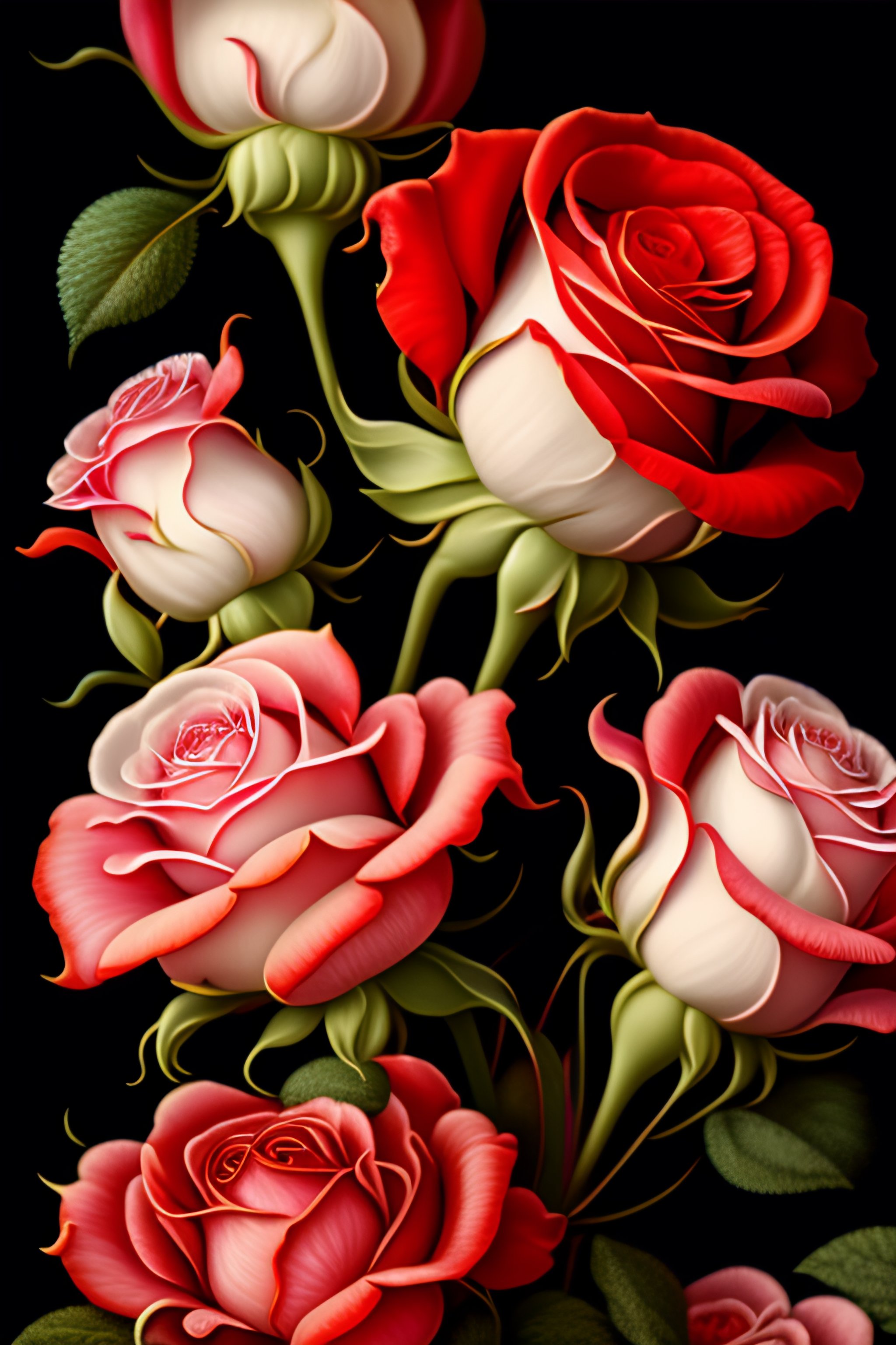 Lexica - An ultra hd detailed painting of many white and red roses by ...