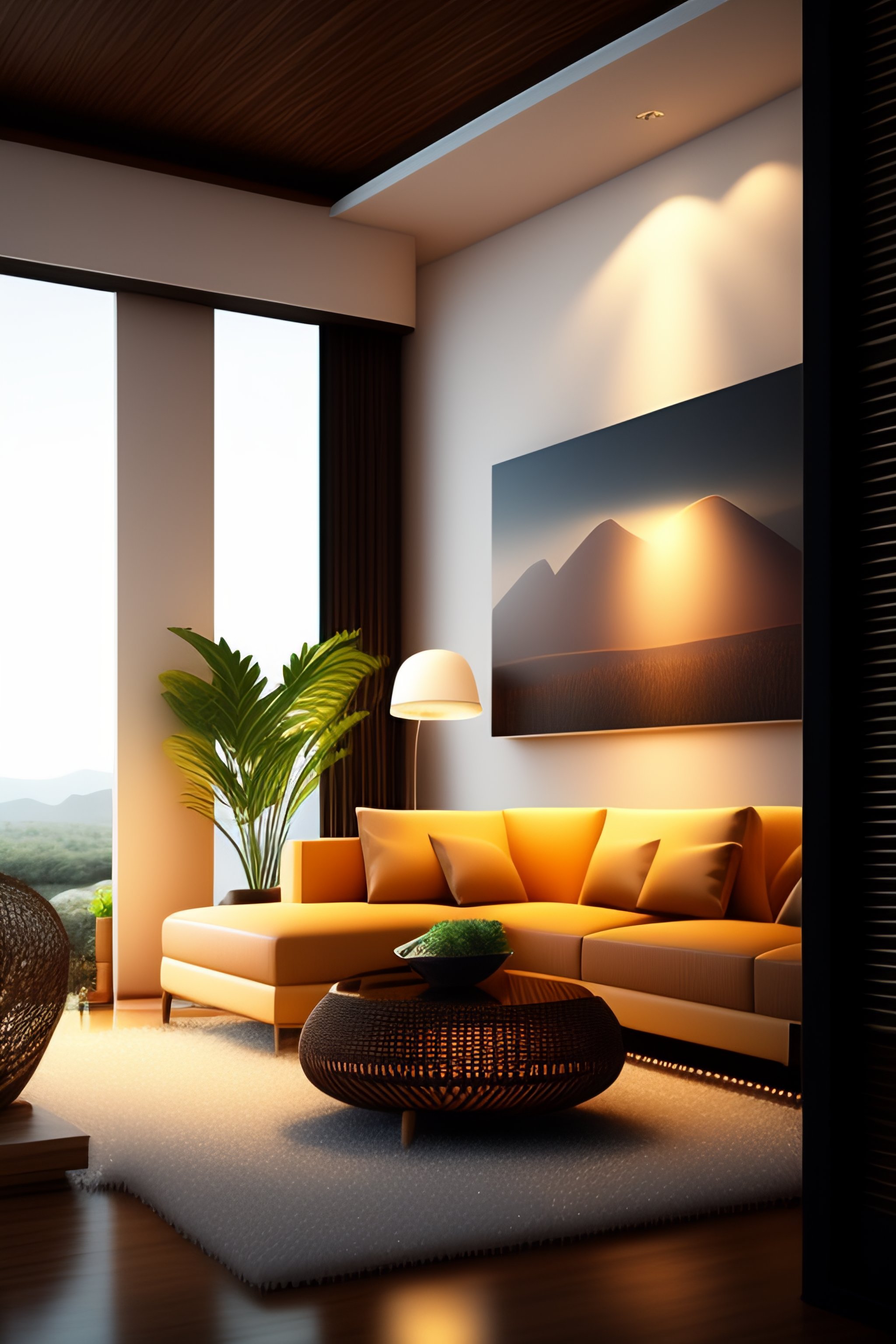 Lexica - Living room interior design, light, rattan furniture, lighting ...