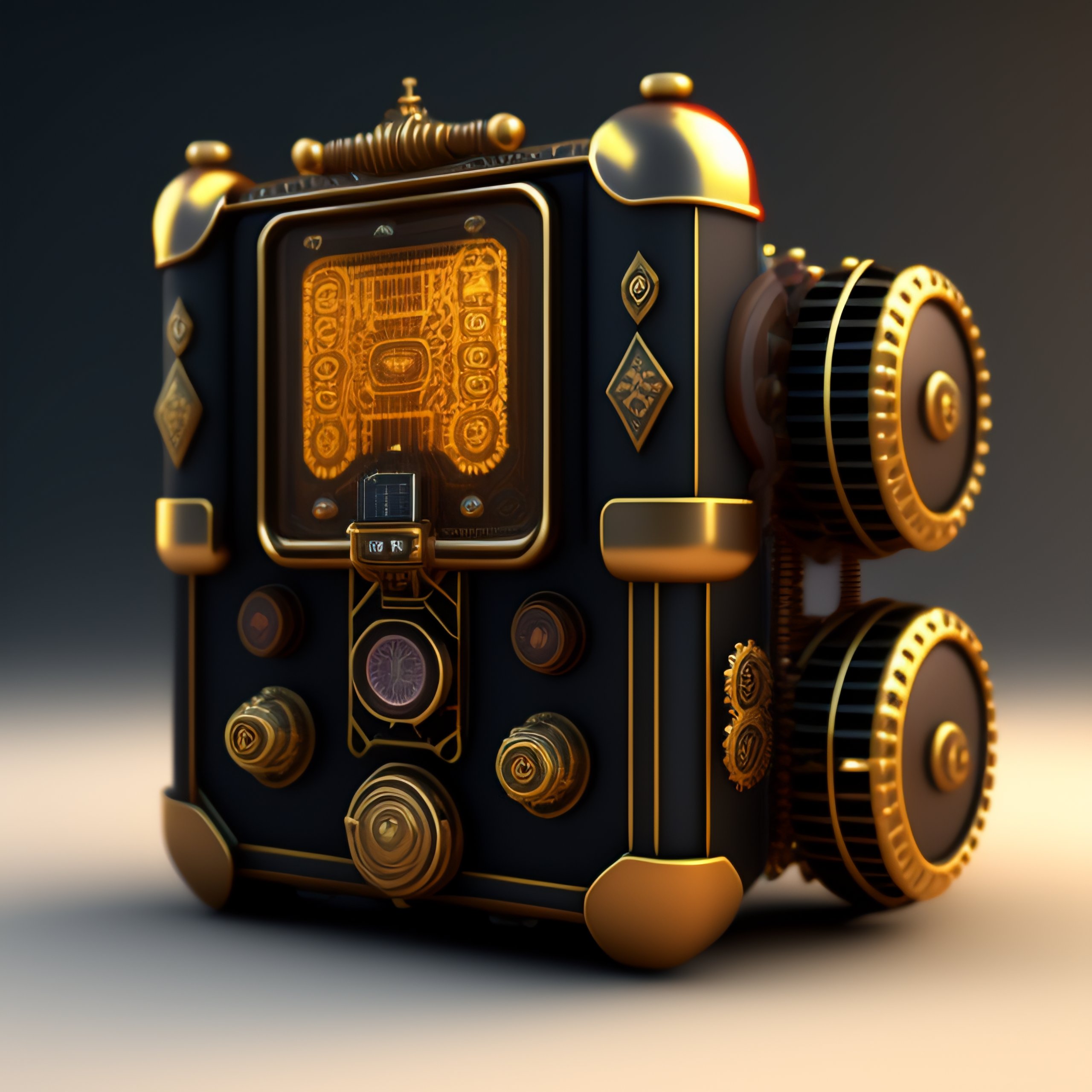 Lexica - C4D render of a steampunk game boy with mechanical gears