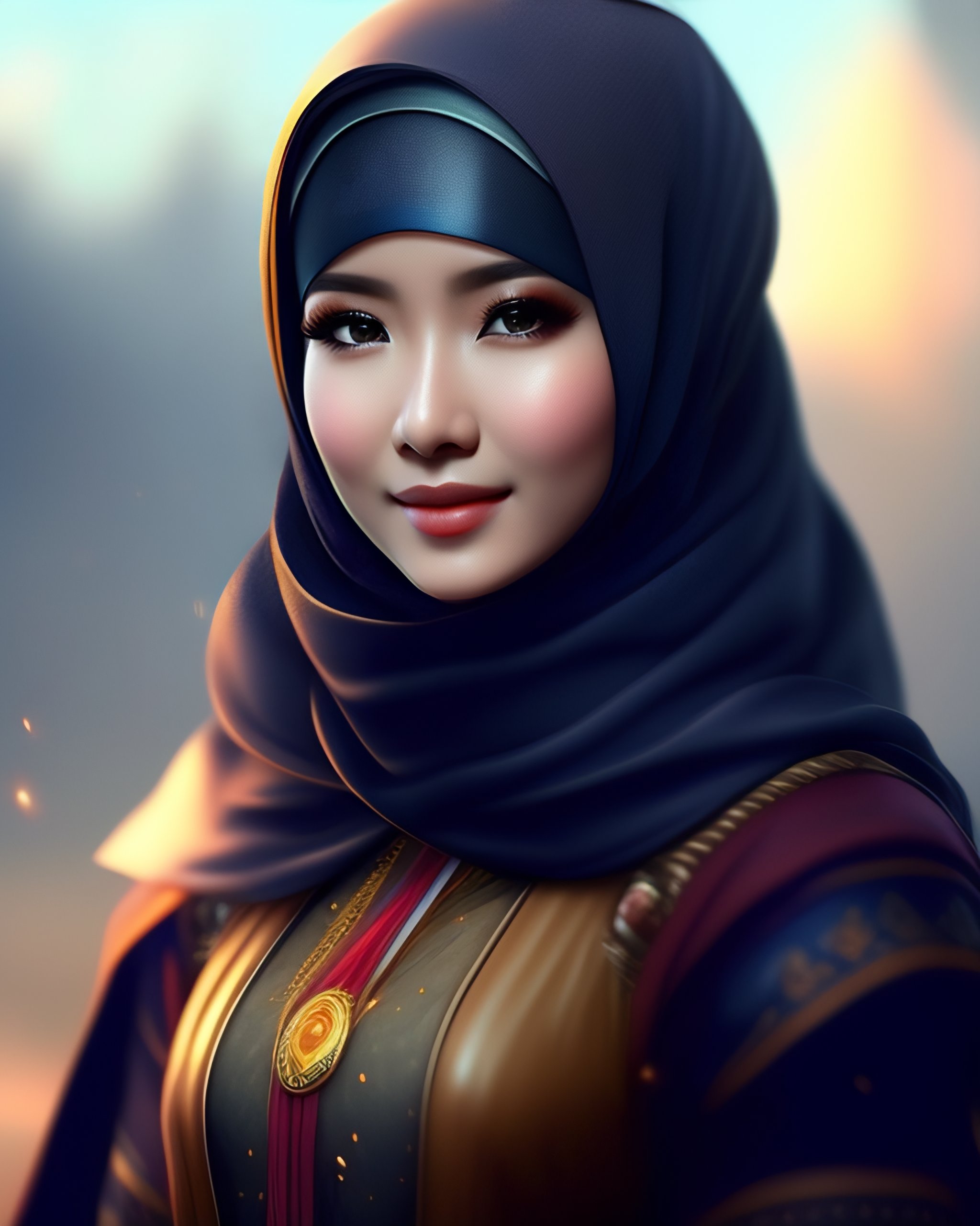 Lexica - A beautiful girl wearing hijab like final fantasy