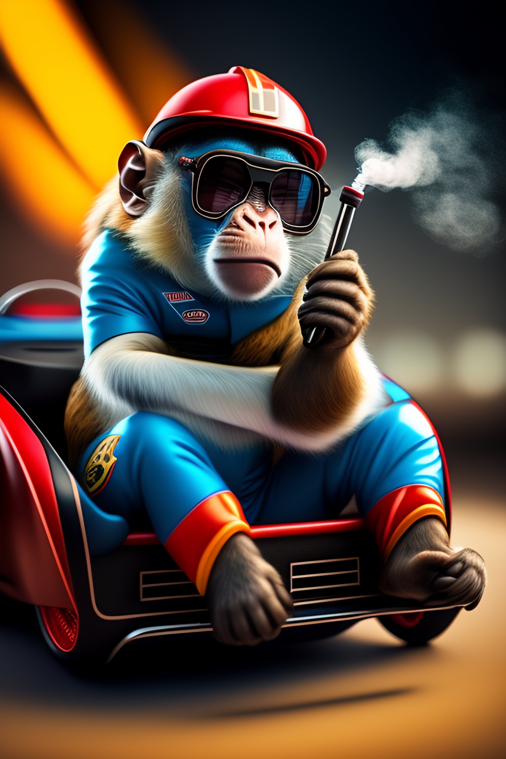Lexica - Wise monkey smoking a pipe with racing motorsport suit with ...