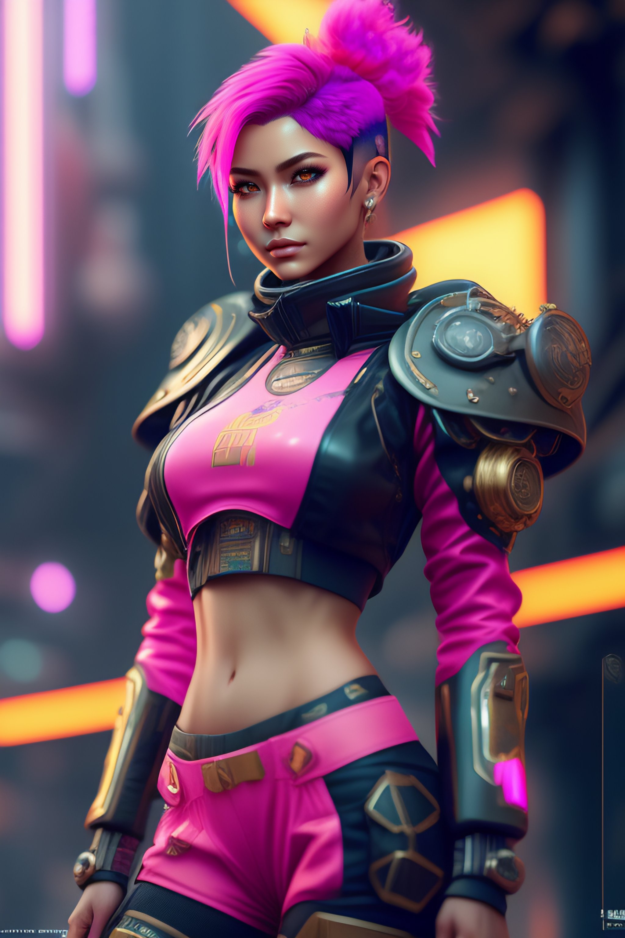 Lexica - Mech Punk clothes with short pink hair girl, battle status ...