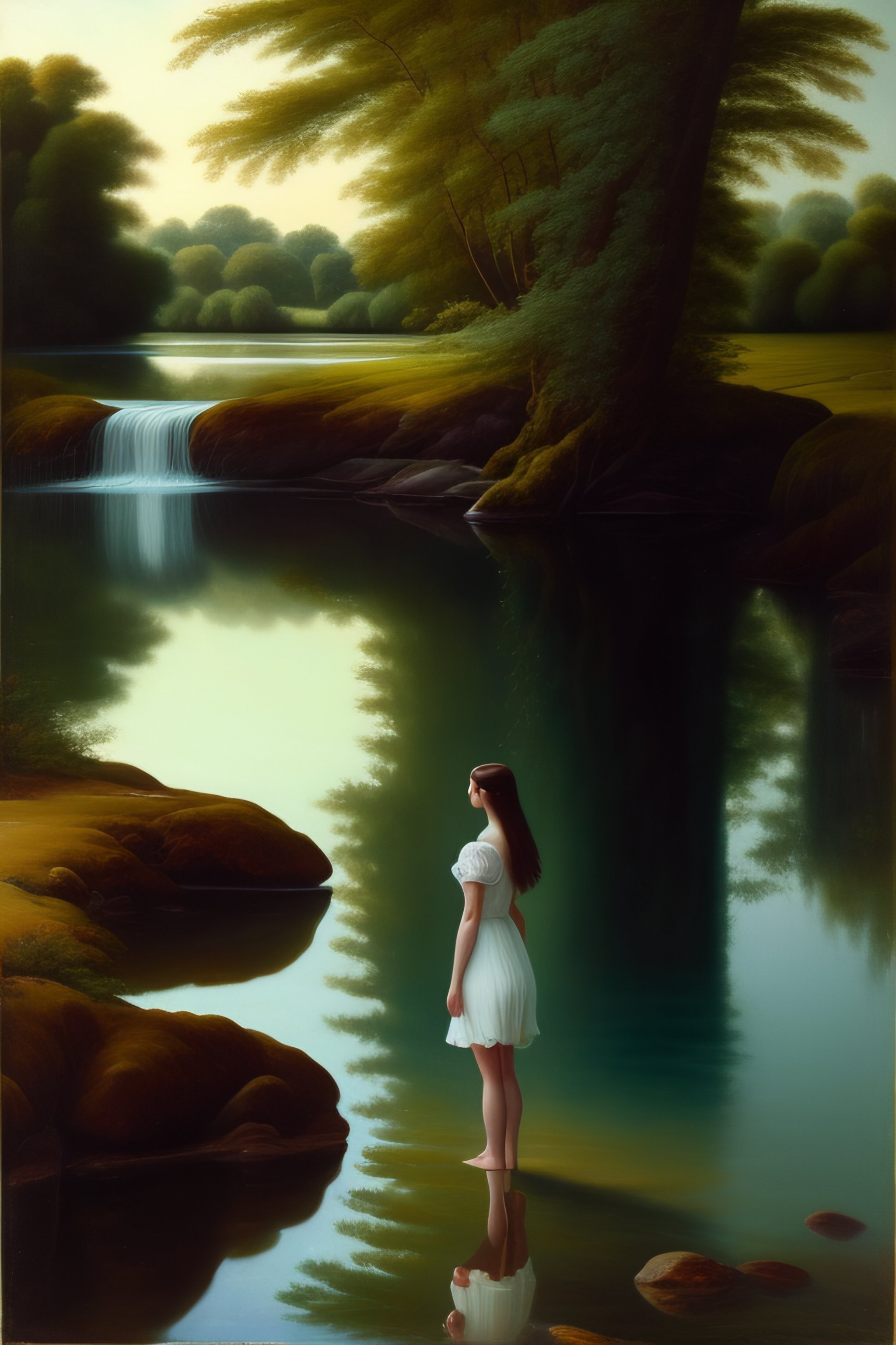 Lexica - A young woman in front full frame, with her feet in the water ...