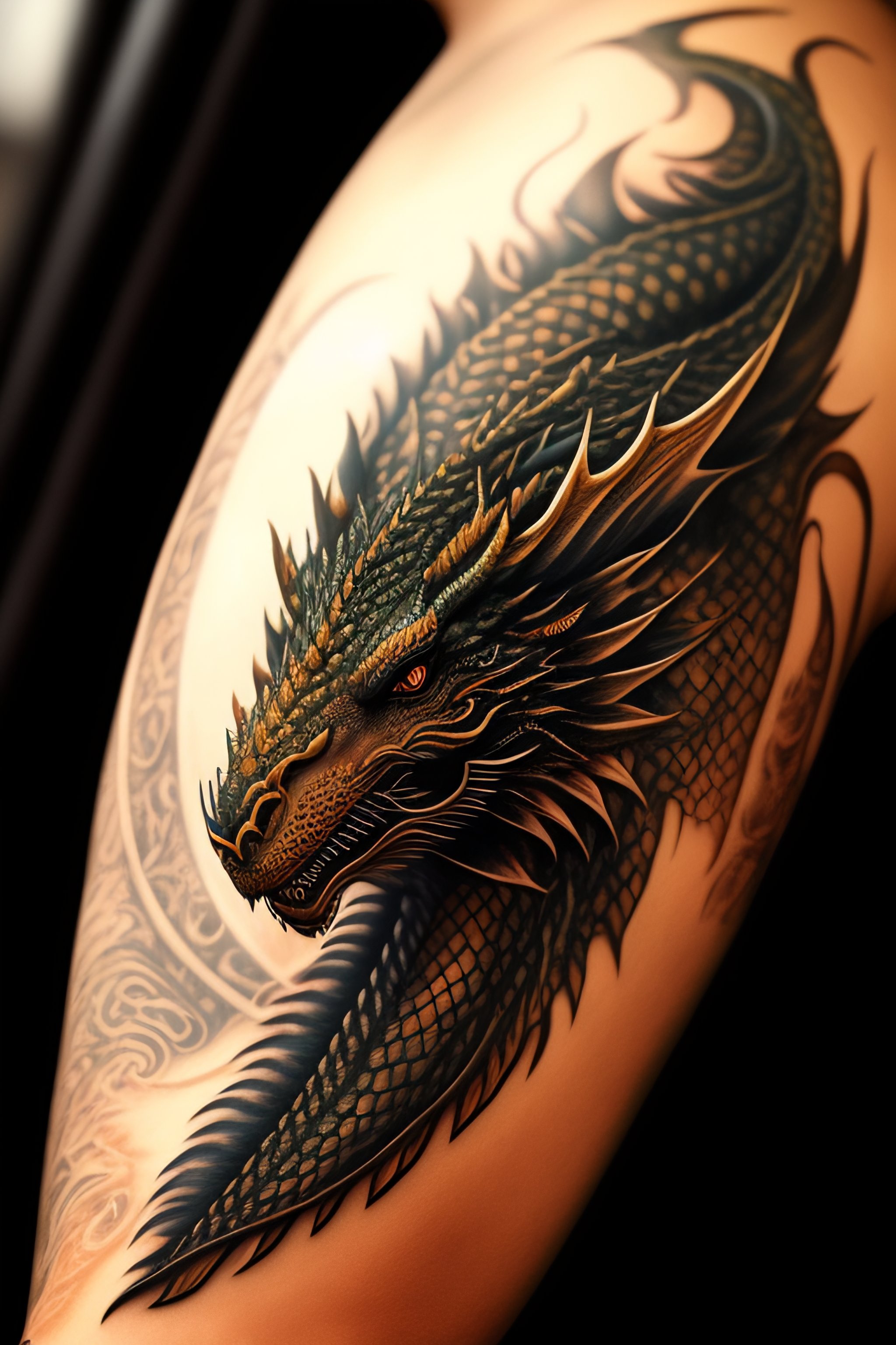 Lexica Dragon tattoo around arm
