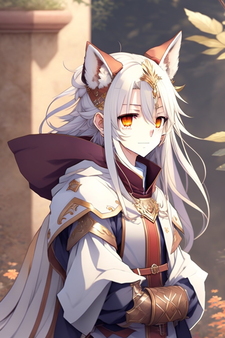 anime girl with white fox ears
