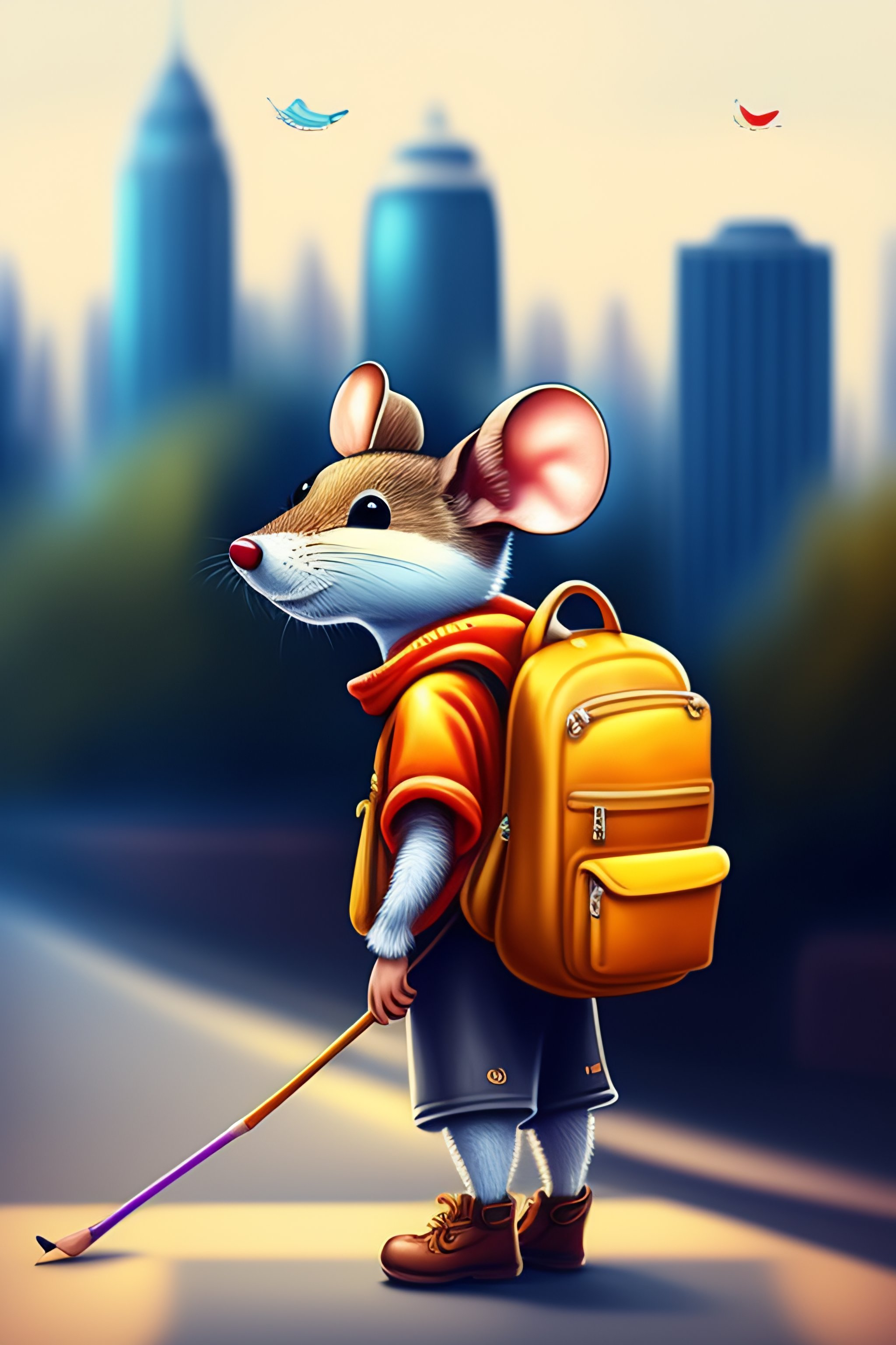 Lexica - Cute and funny anthropomorphic mouse traveling with backpack ...