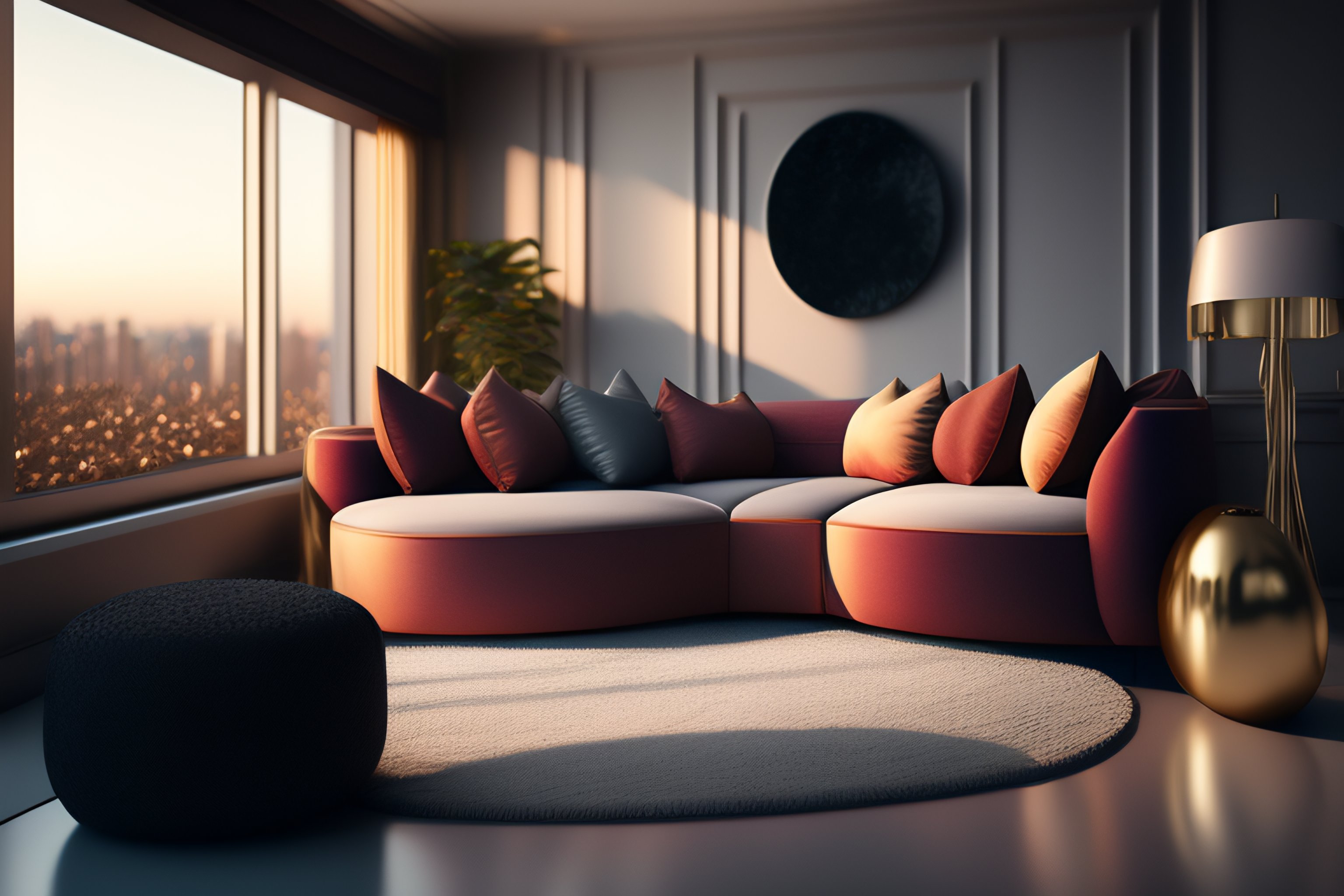 Lexica - Modern curved sofa tuffed with 2 pillows , perfect composition ...