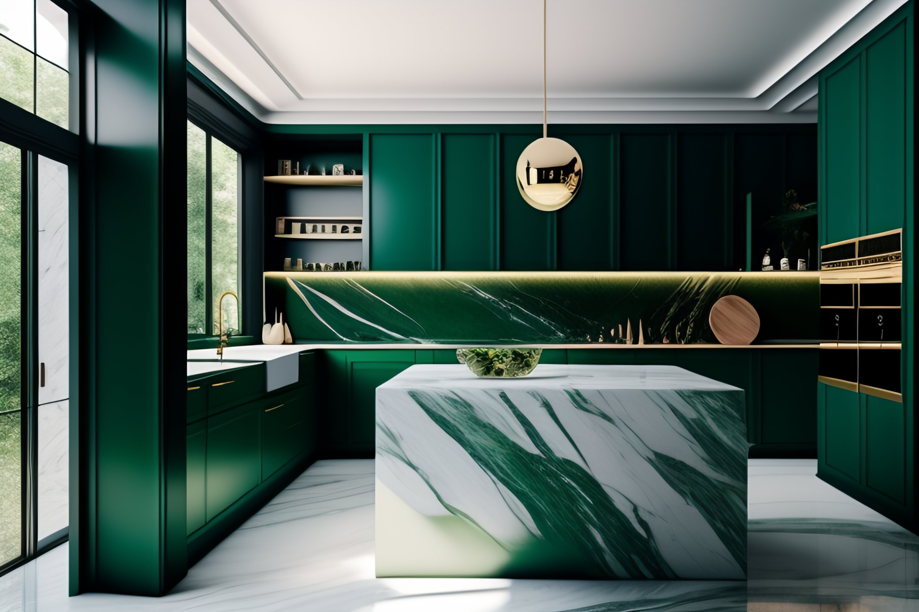Lexica Architectural Digest photo of an ultra modern green marble aesthetic kitchen, ambient