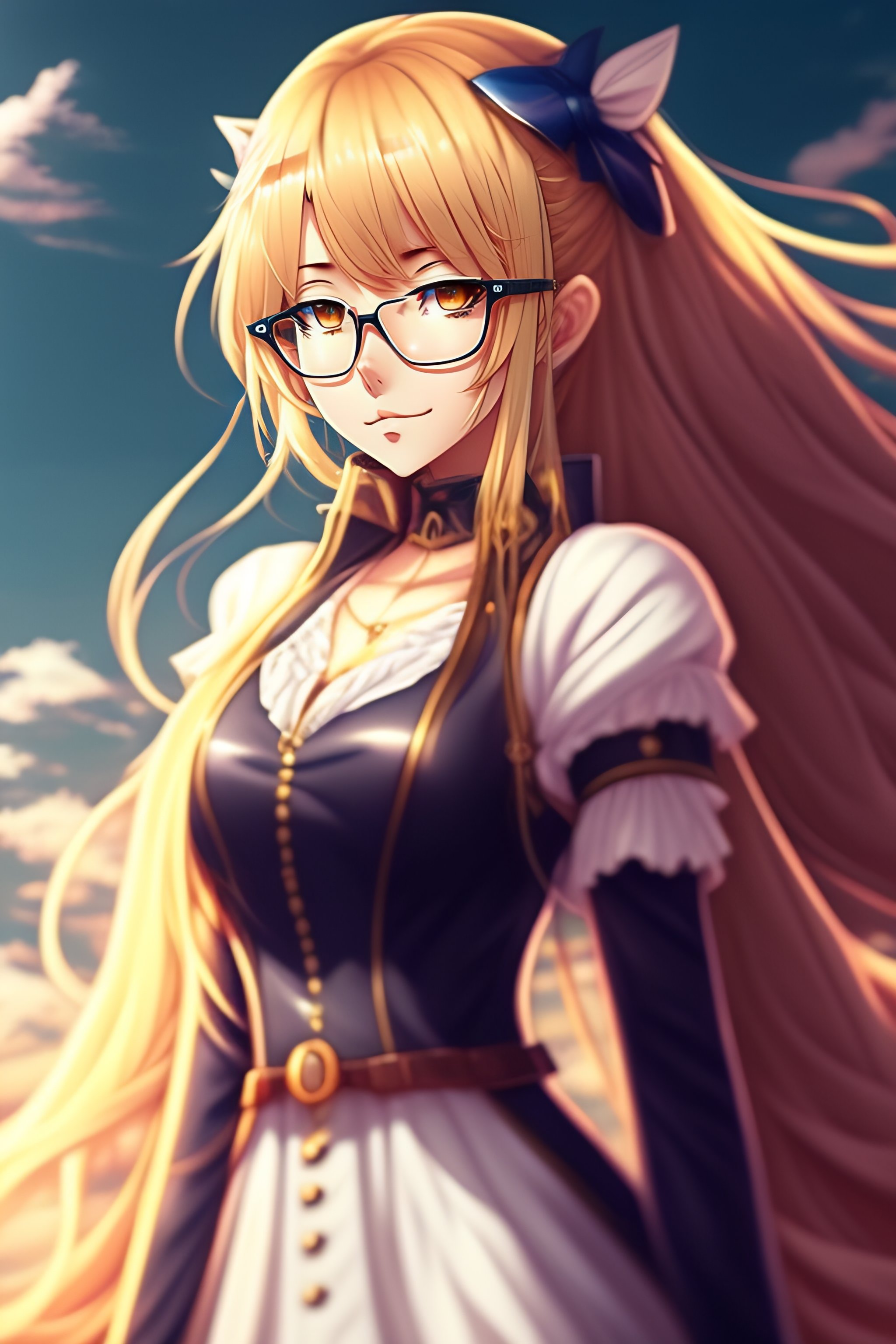 Lexica Girl Glasses Long Hair Blonde Dress Anime Style Anime 2202