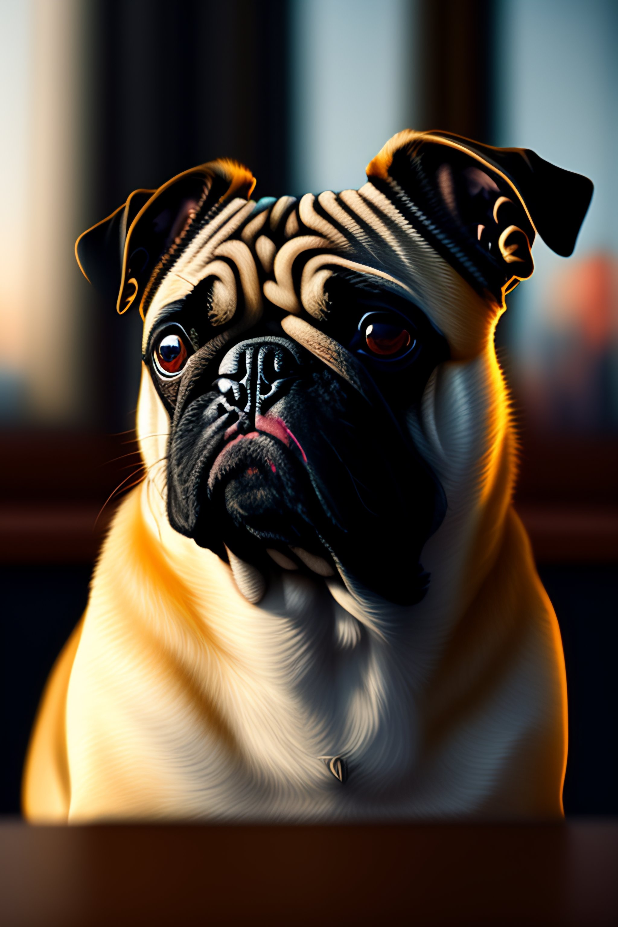Lexica - Portrait of a pug in front of a computer, head slightly tilted ...