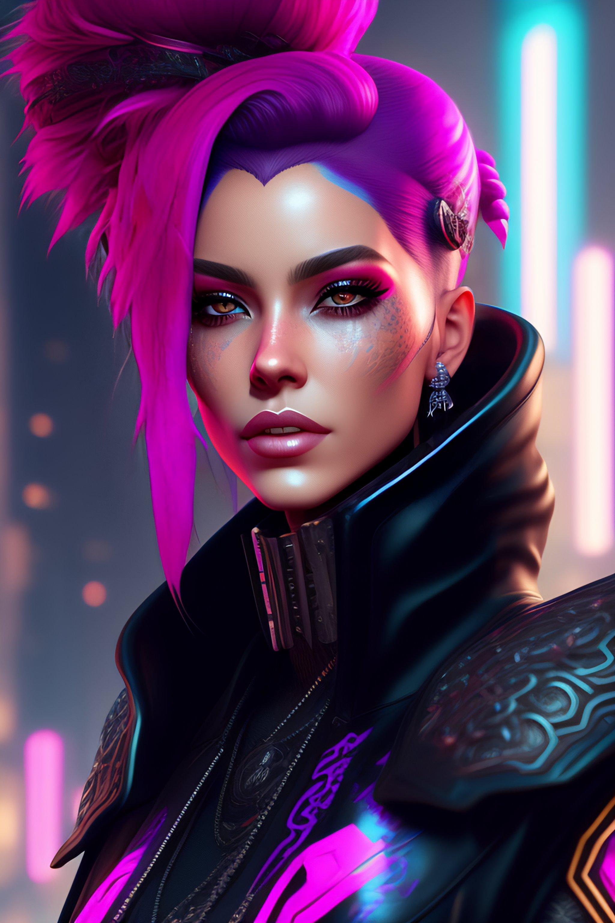 Lexica - Ultra beautiful freaky girl cyberpunk style, black-pink hairs ...