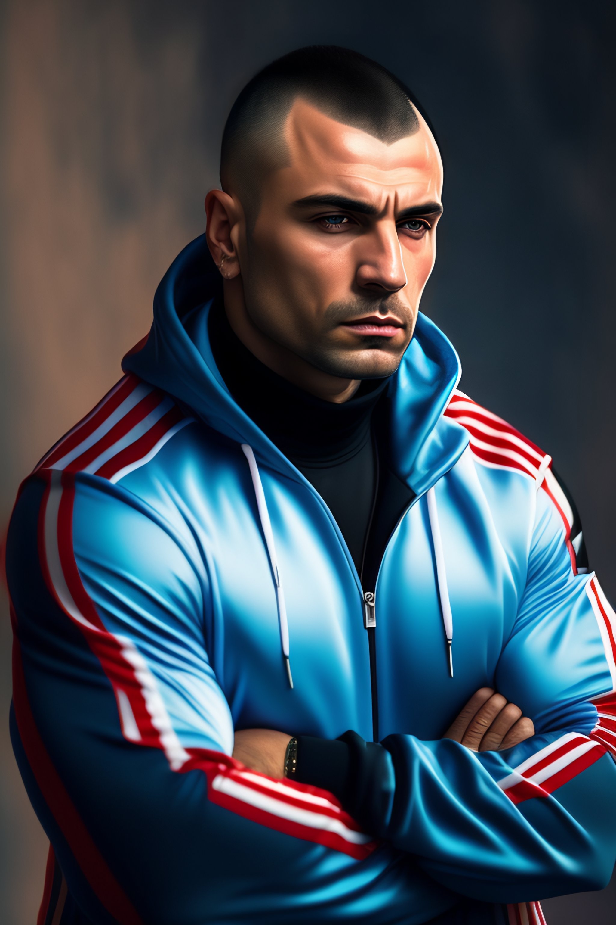 Lexica - Portrait of a russian mafia guy in a tracksuit grumpy and dumb
