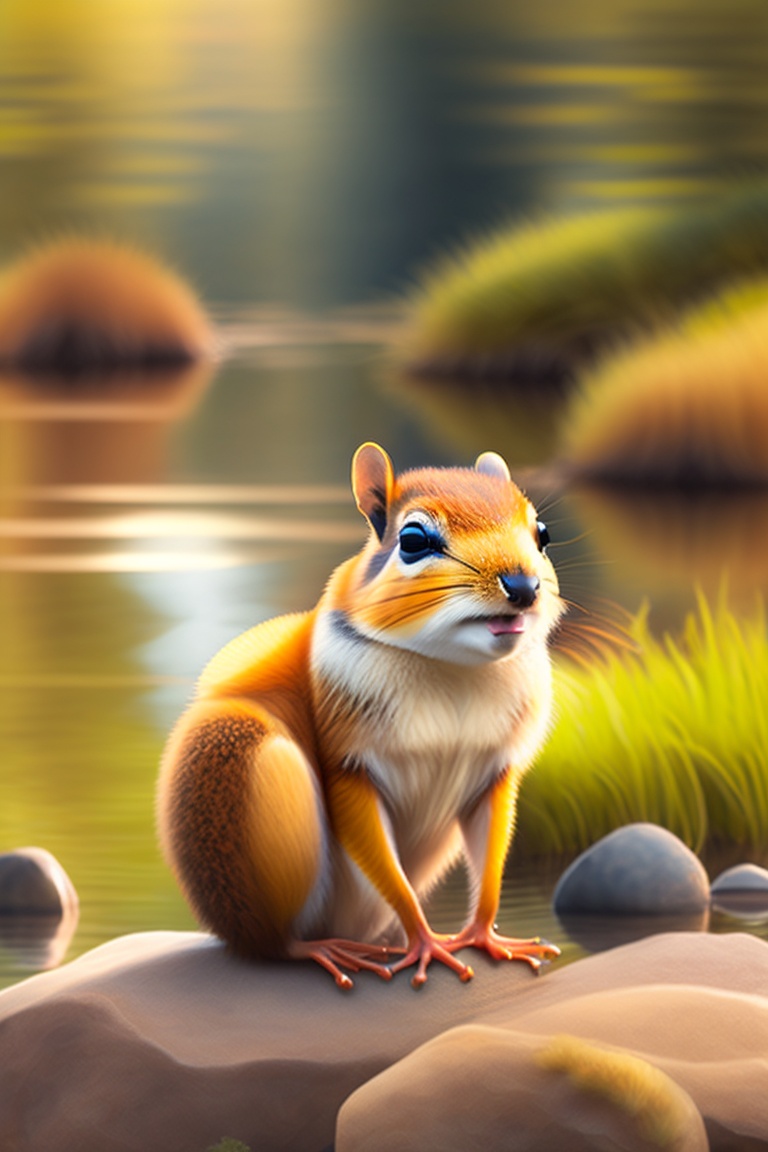Lexica - A honey bee, a Squirrel and a frog stand near pond