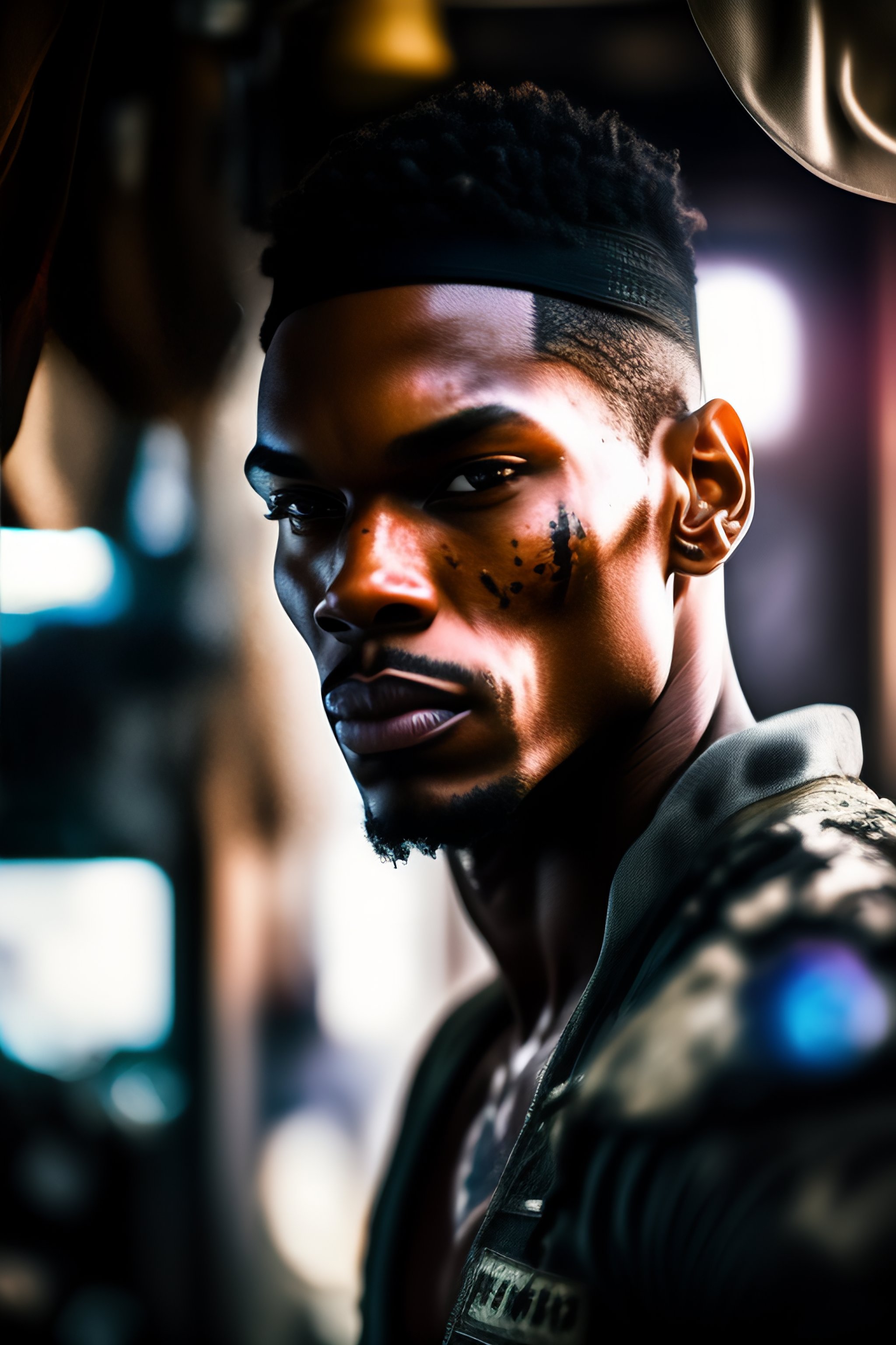 Lexica - Wide angle Environmental shot of Cyborg in a cluttered and ...