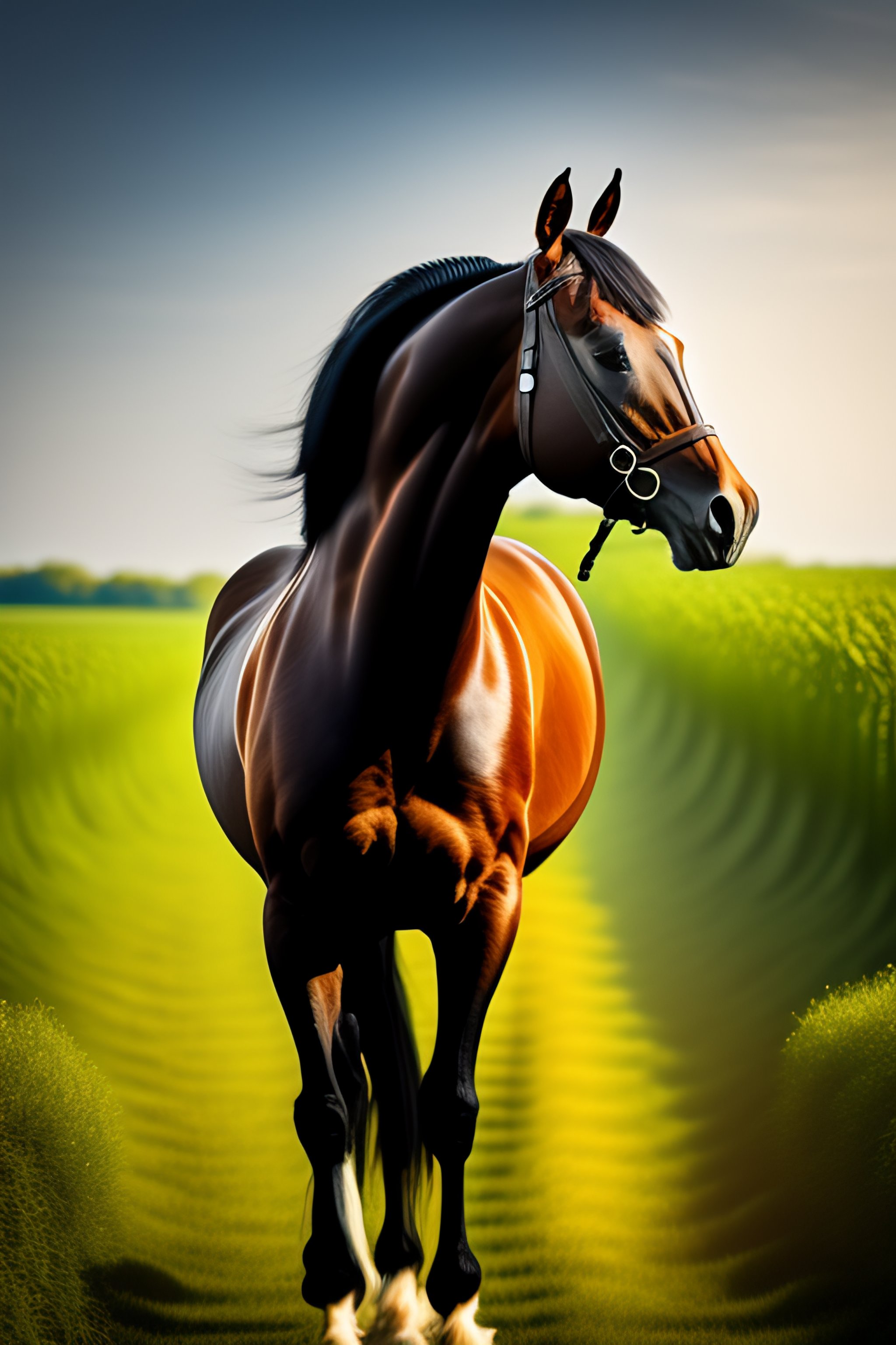 Lexica Full bodyshot of a horse in a field