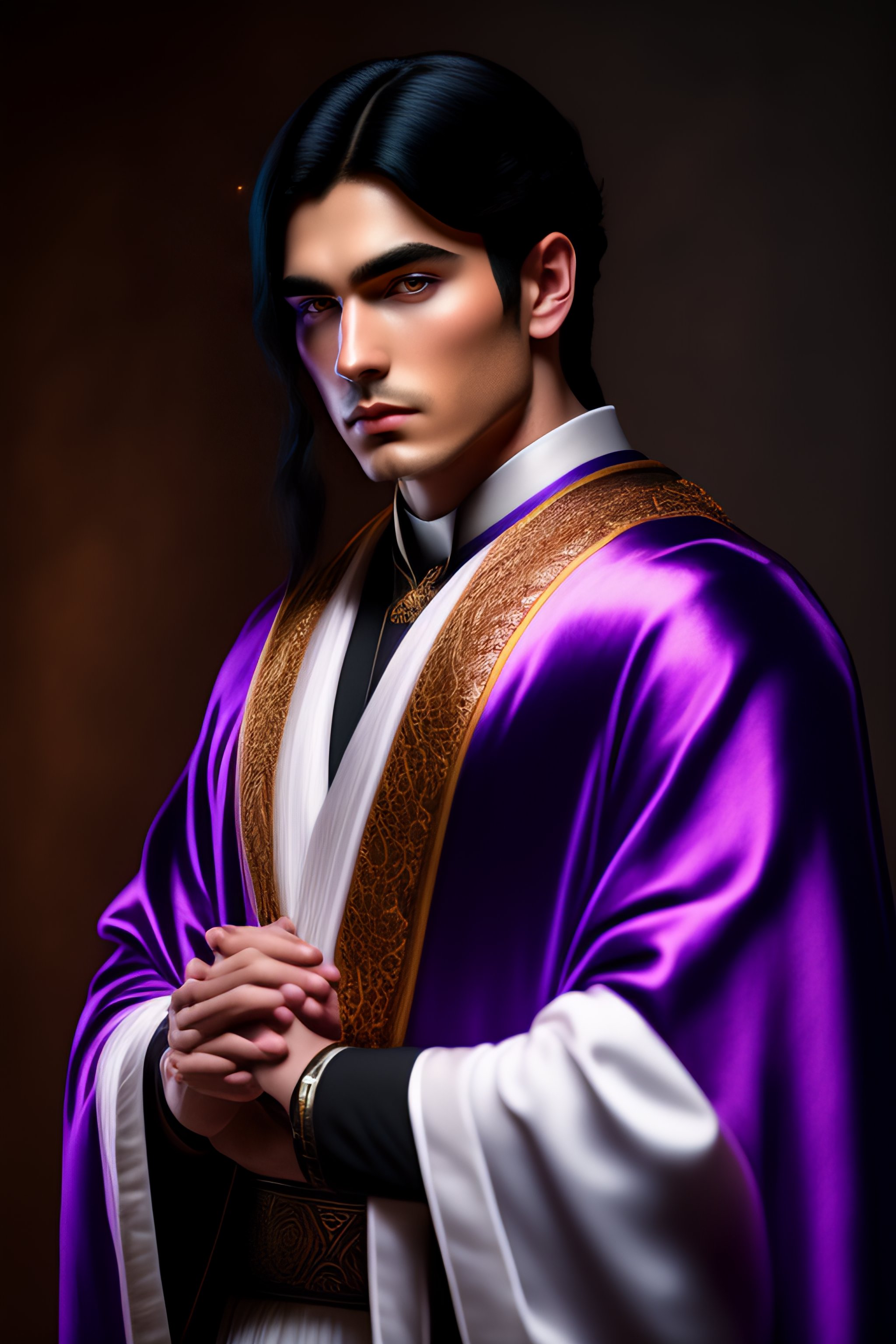 Lexica - Young wizard with black hair and pale skin wearing a purple ...